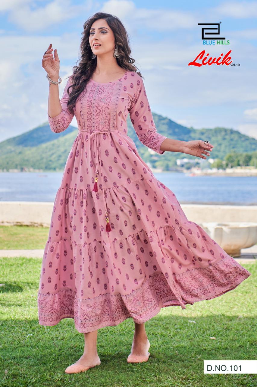 blue hills livik vol 10 cotton authentic febric long kurti catalog