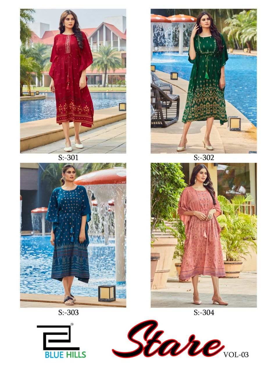 blue hills stare vol 3 silk kaftan elegant kurti catalog