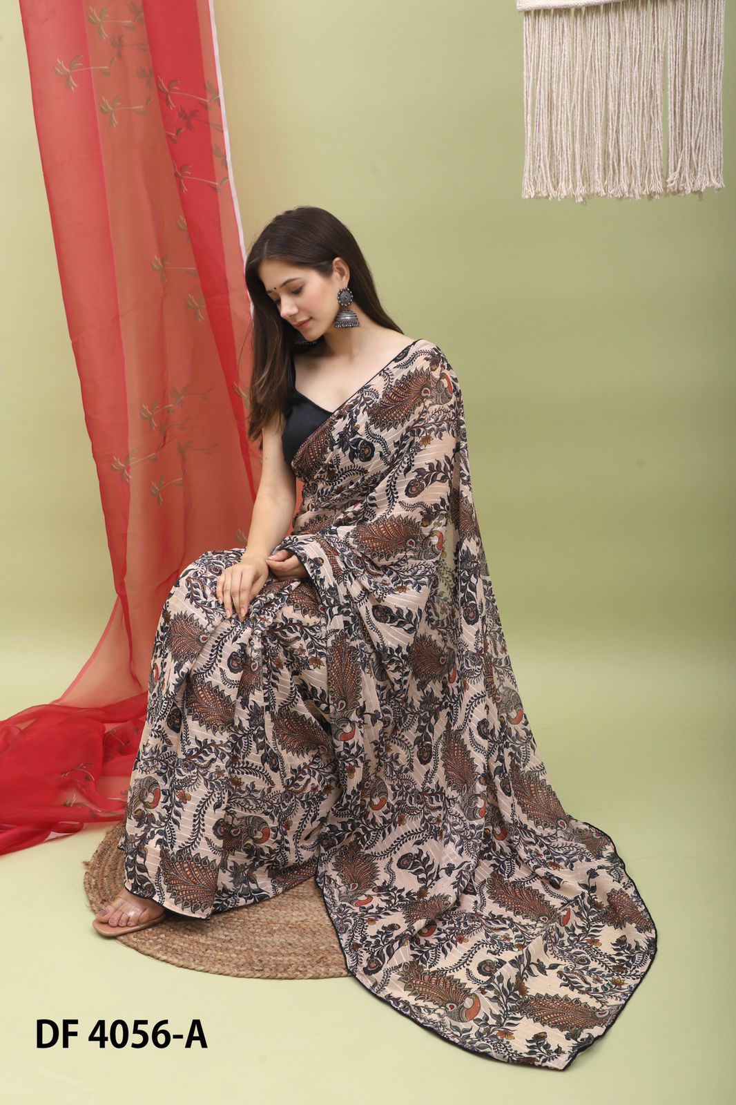 divya fashion kalamkari df 4056 wetless exclusive print saree catalog