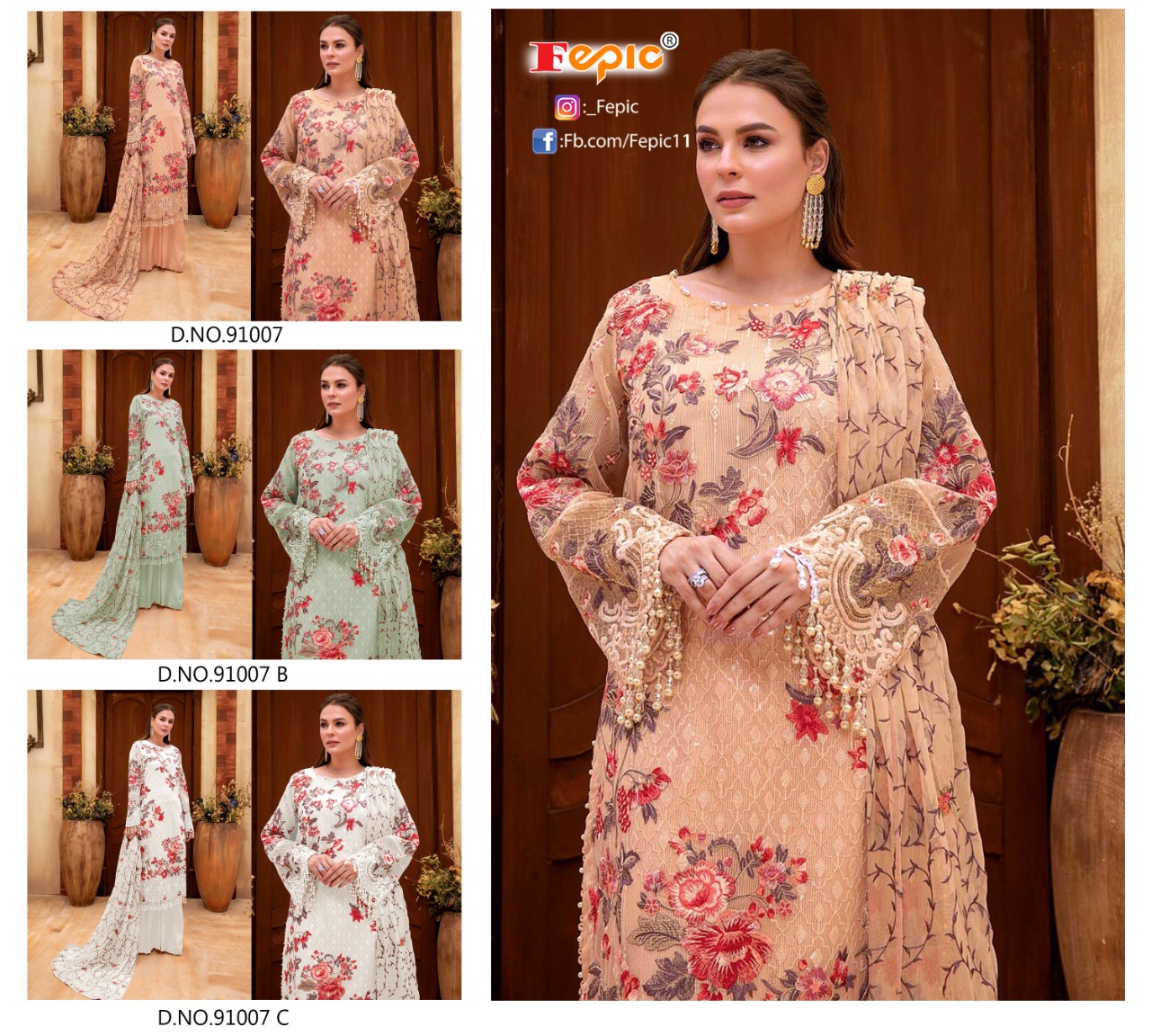 fepic rosemeen 91007 georgette decent look salwar suit catalog