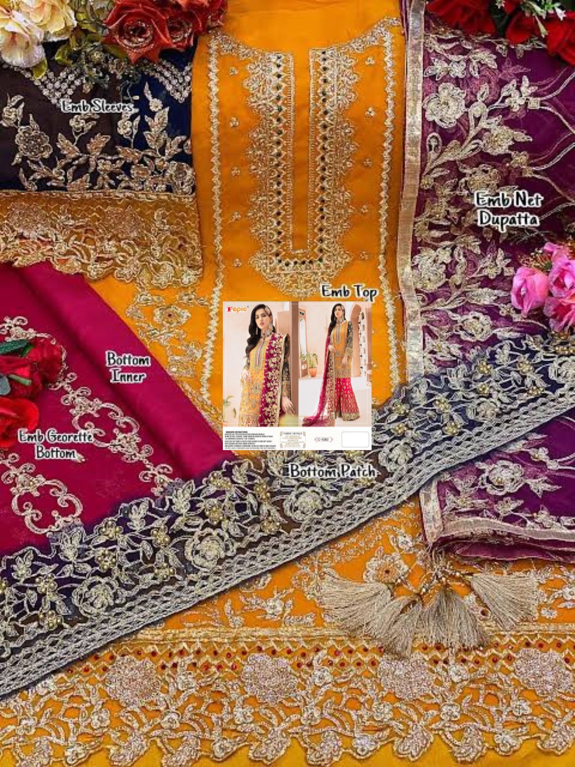 fepic rosemeen c 1082 colours georgette decent embroidary look salwar suit catalog