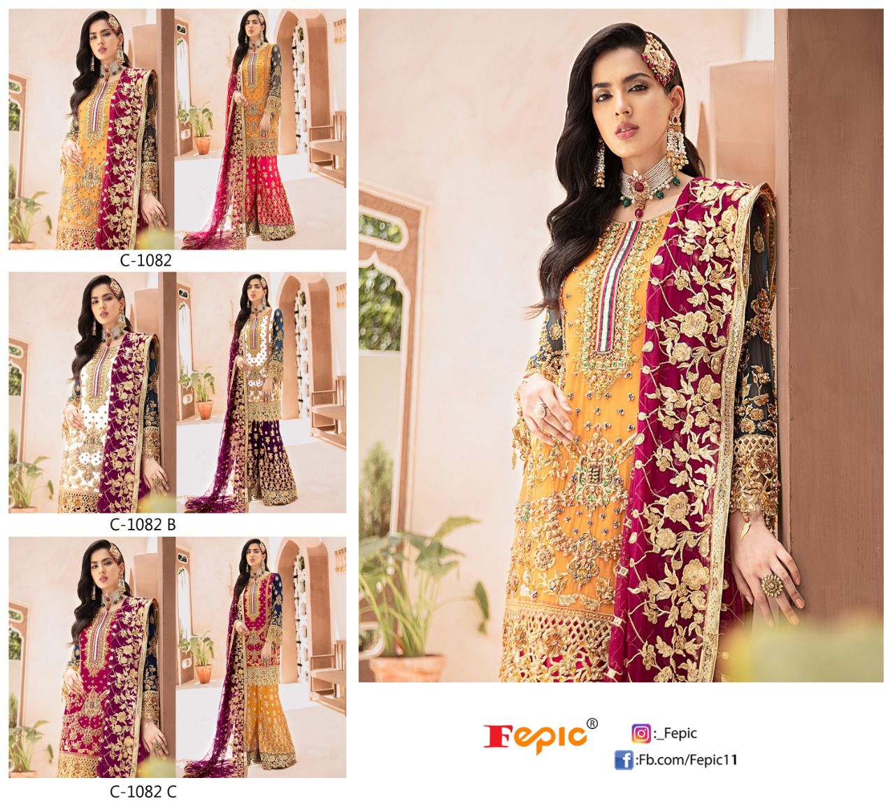 fepic rosemeen c 1082 colours georgette decent embroidary look salwar suit catalog