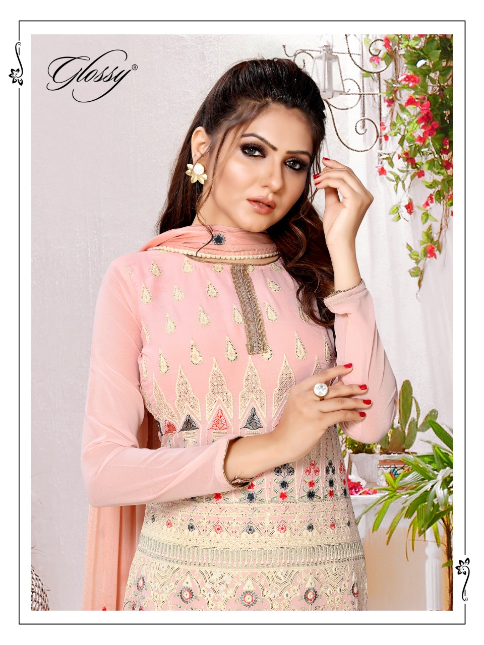 glossy sana georgette gorgeous look salwar suit catalog