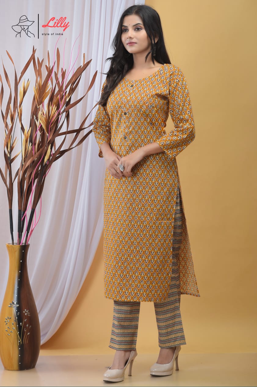 Lilly style of india  sandhya 3 cotton regal look top with pant size set