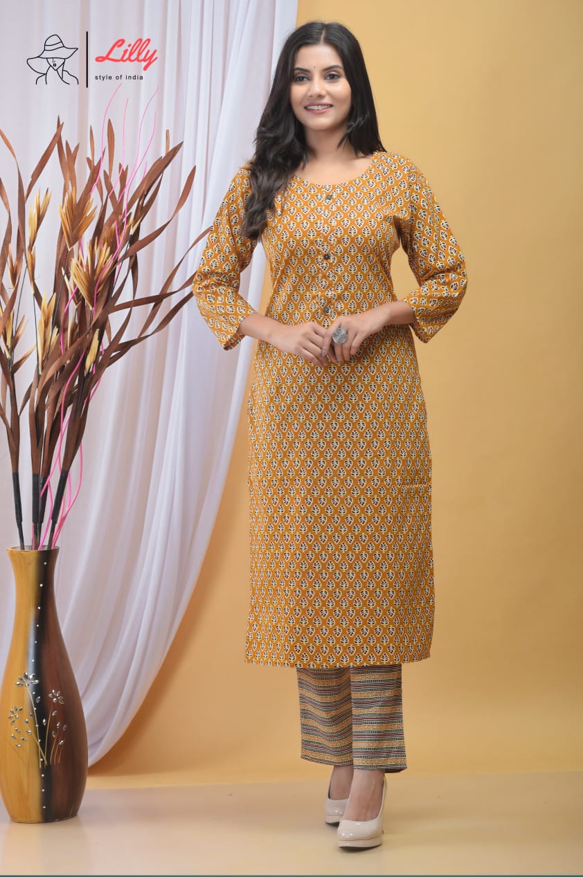 Lilly style of india  sandhya 3 cotton regal look top with pant size set