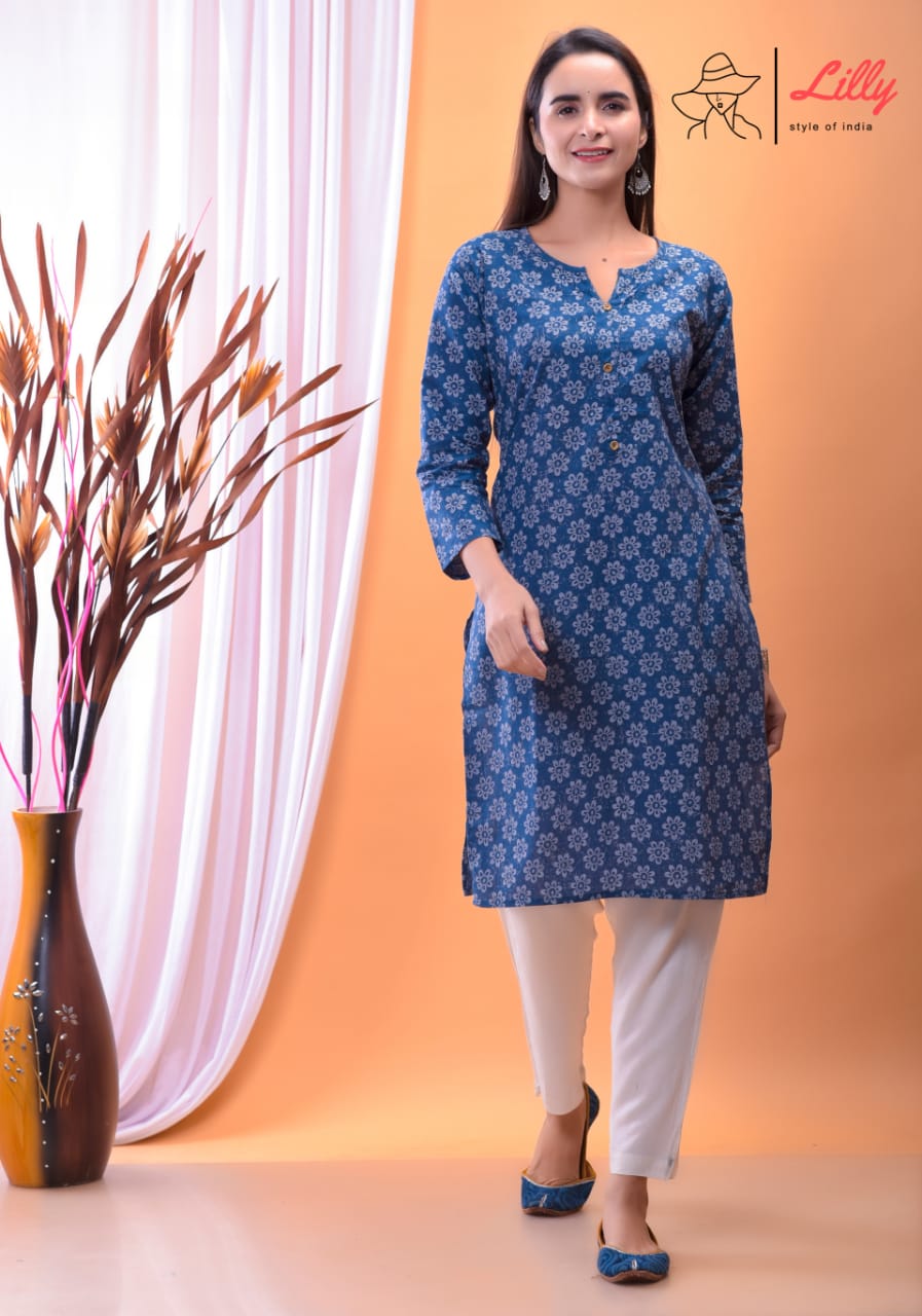 Lilly style of india nena 2 pure mal Cotton kurti Sanganeri print decent look and print top with pant size set