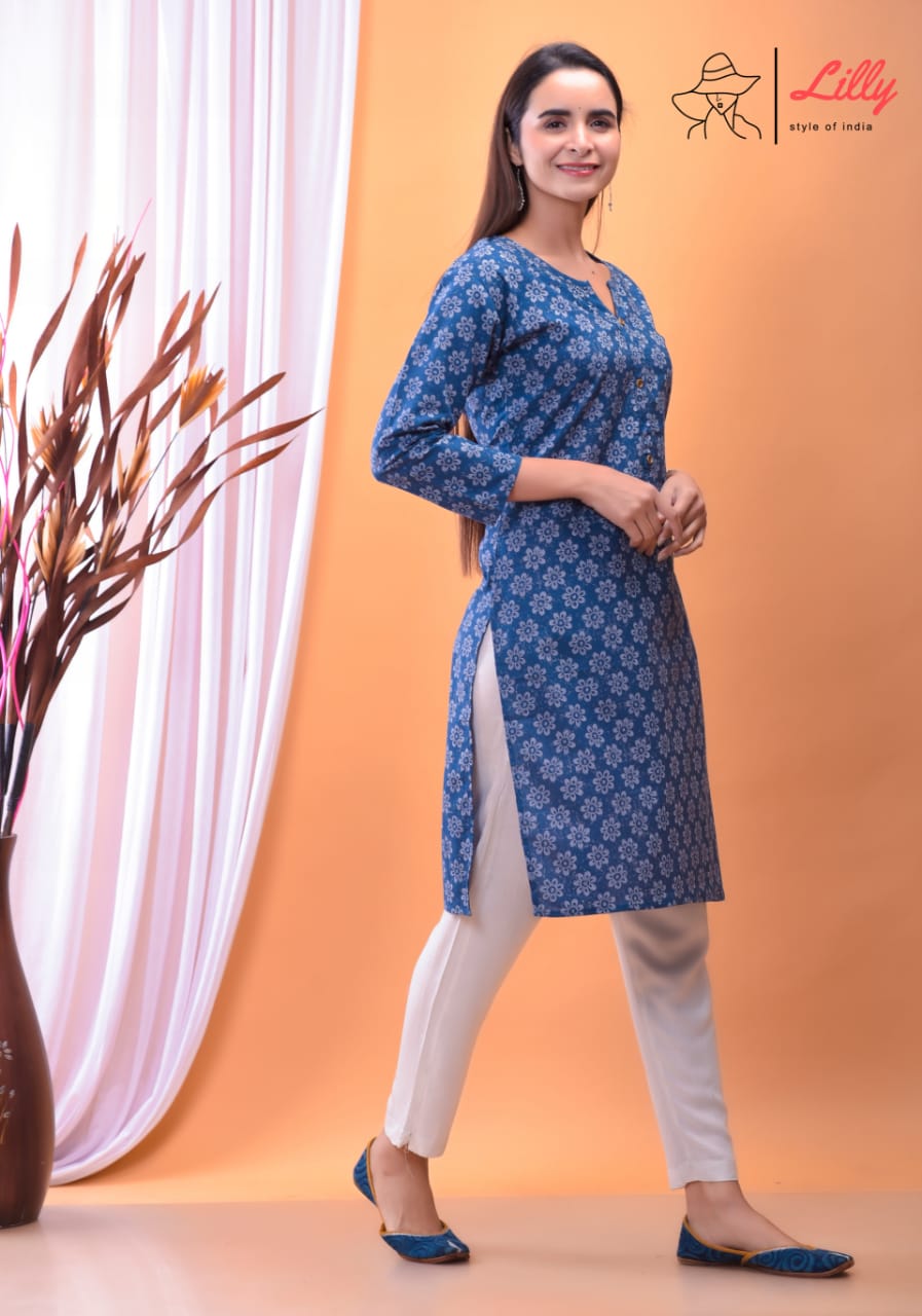 Lilly style of india nena 2 pure mal Cotton kurti Sanganeri print decent look and print top with pant size set