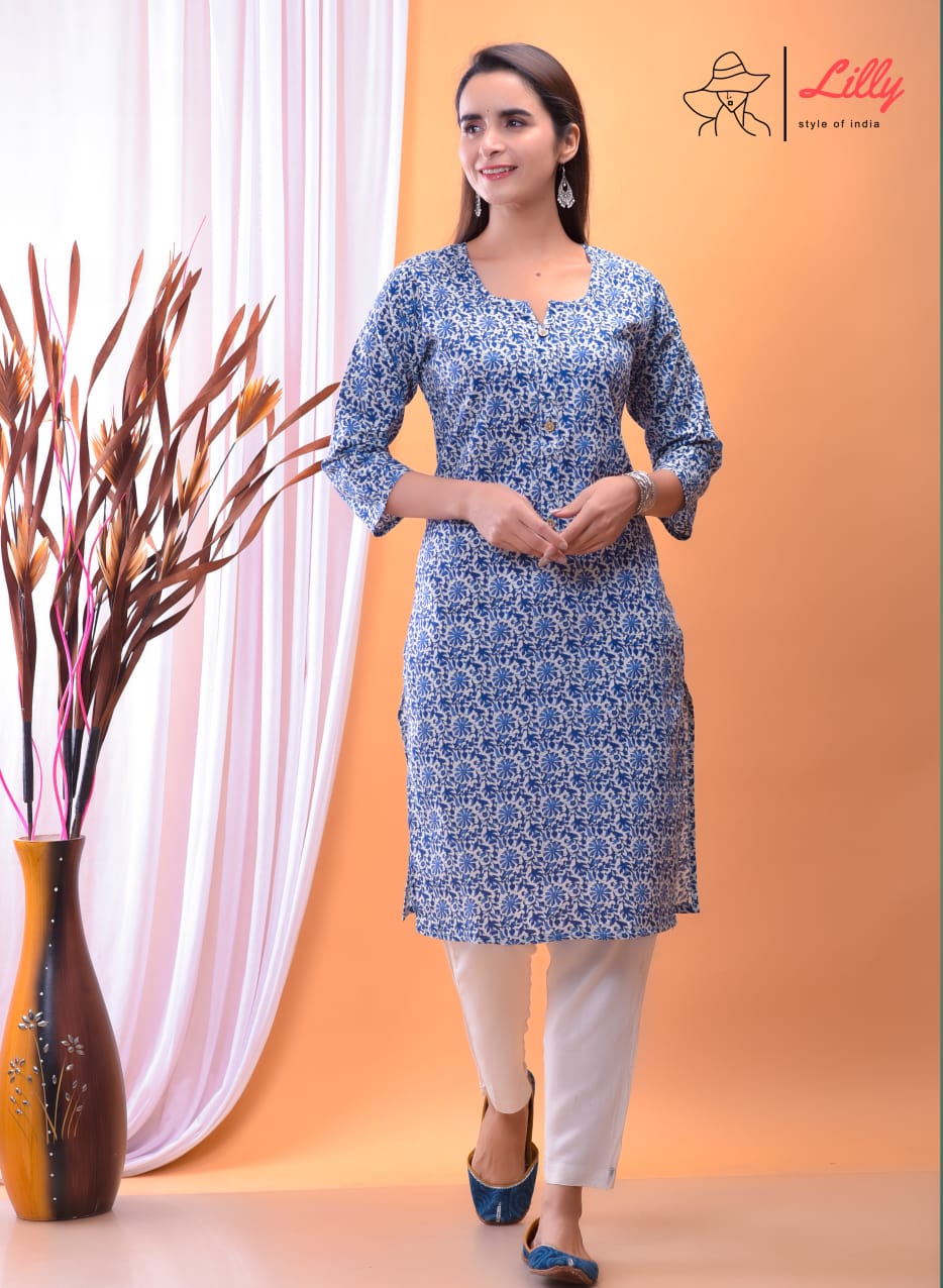 Lilly style of india nena 3 pure mal Cotton Sanganeri print catchy look kurti size set