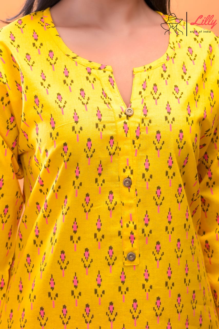 Lilly style of india nena 4 pure mal Cotton kurti Sanganeri print decent look and print top with pant size set