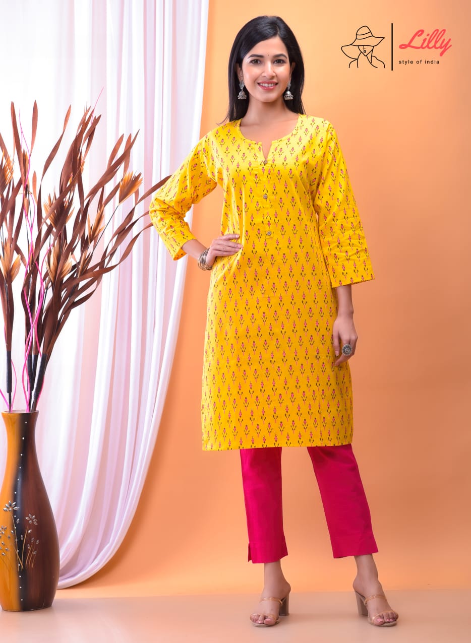 Lilly style of india nena 4 pure mal Cotton kurti Sanganeri print decent look and print top with pant size set