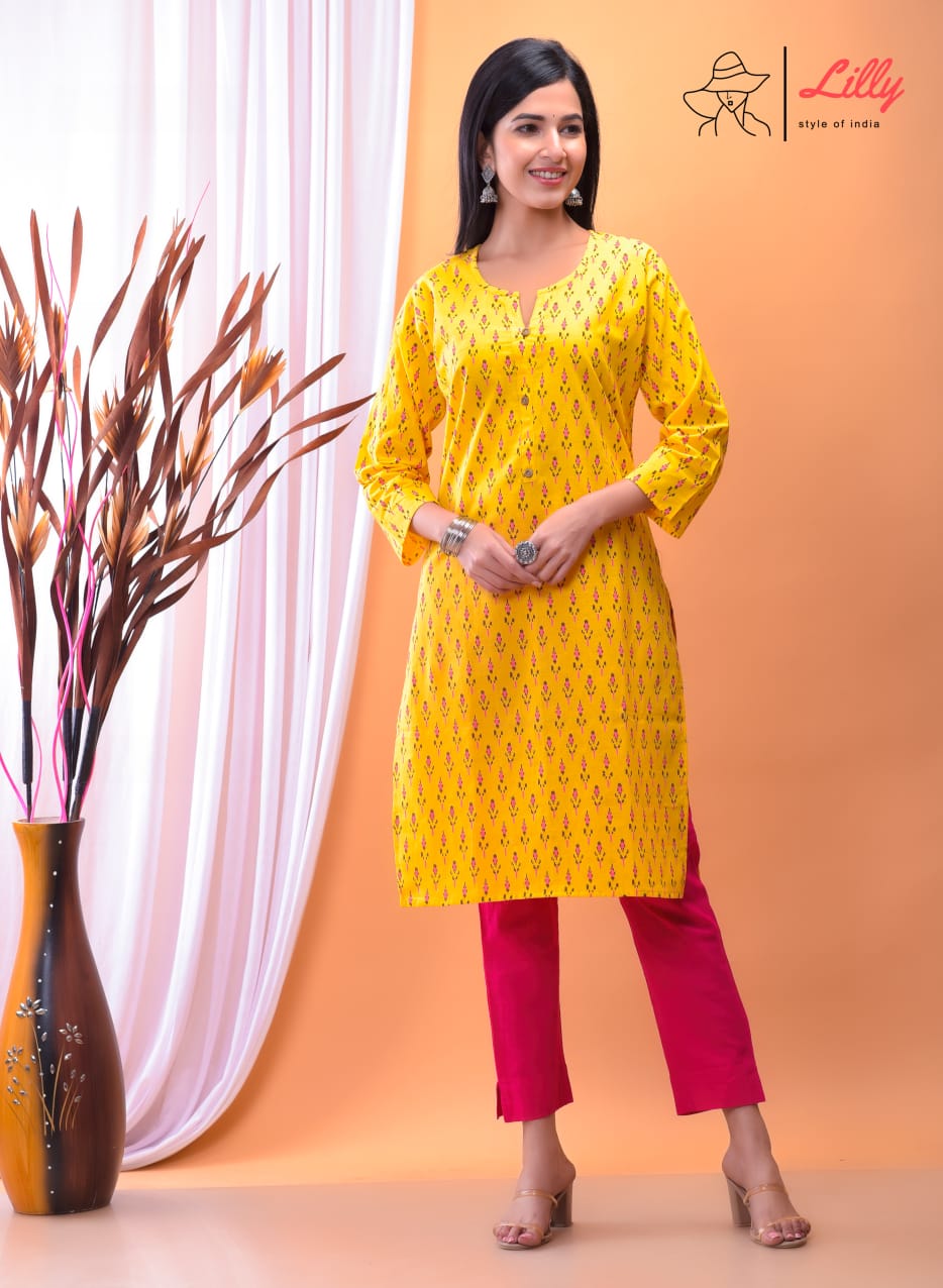 Lilly style of india nena 4 pure mal Cotton kurti Sanganeri print decent look and print top with pant size set