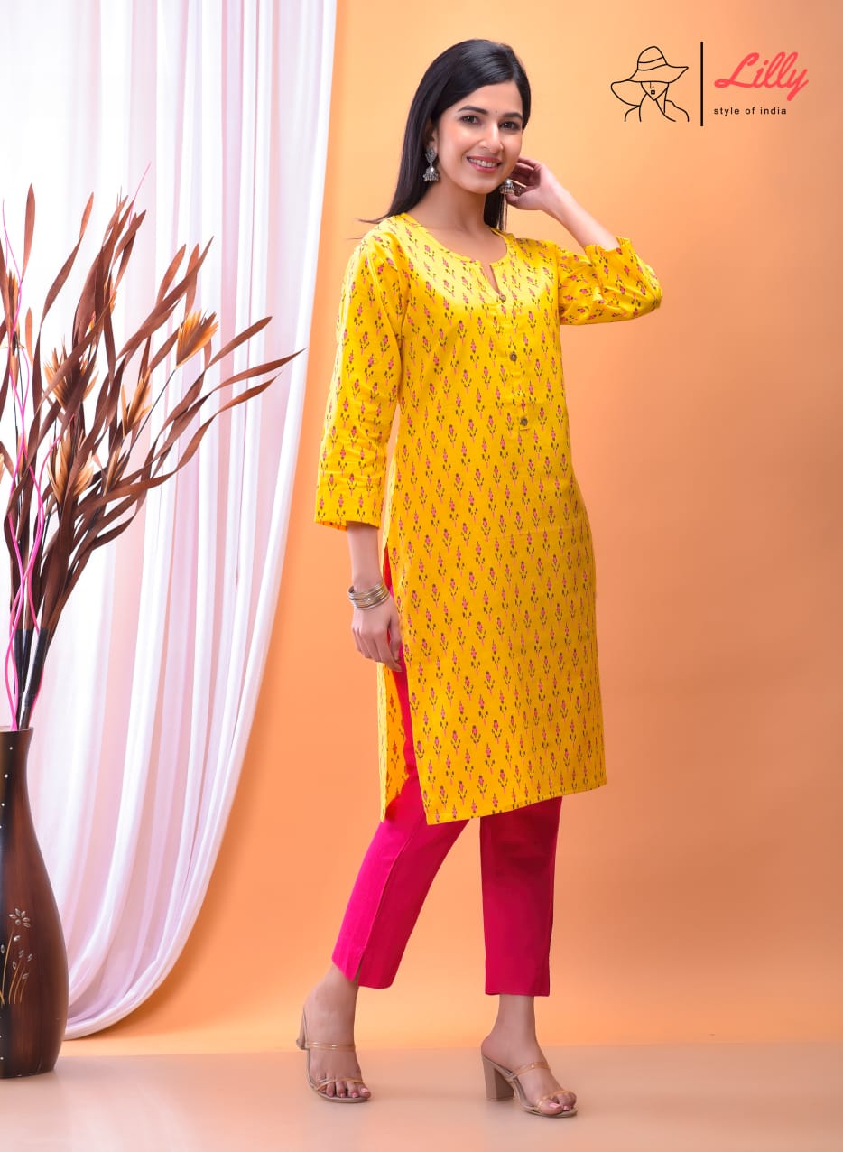 Lilly style of india nena 4 pure mal Cotton kurti Sanganeri print decent look and print top with pant size set