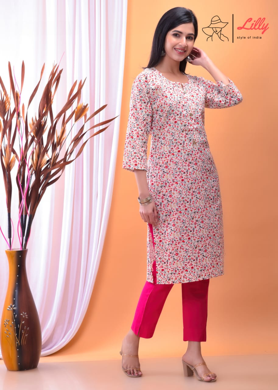 Lilly style of india nena 8 pure mal Cotton Sanganeri print catchy look kurti size set