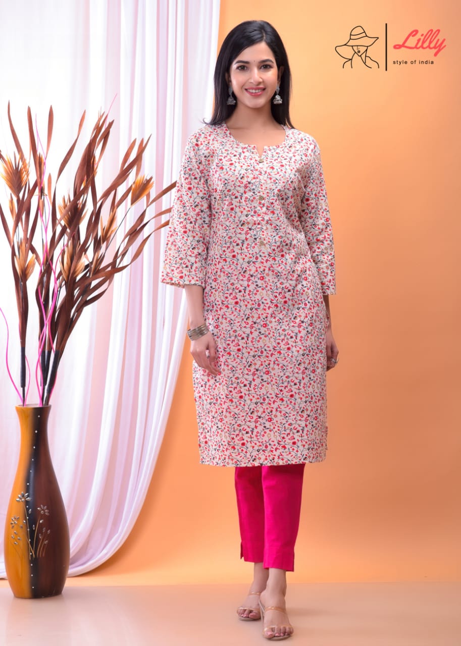 Lilly style of india nena 8 pure mal Cotton Sanganeri print catchy look kurti size set