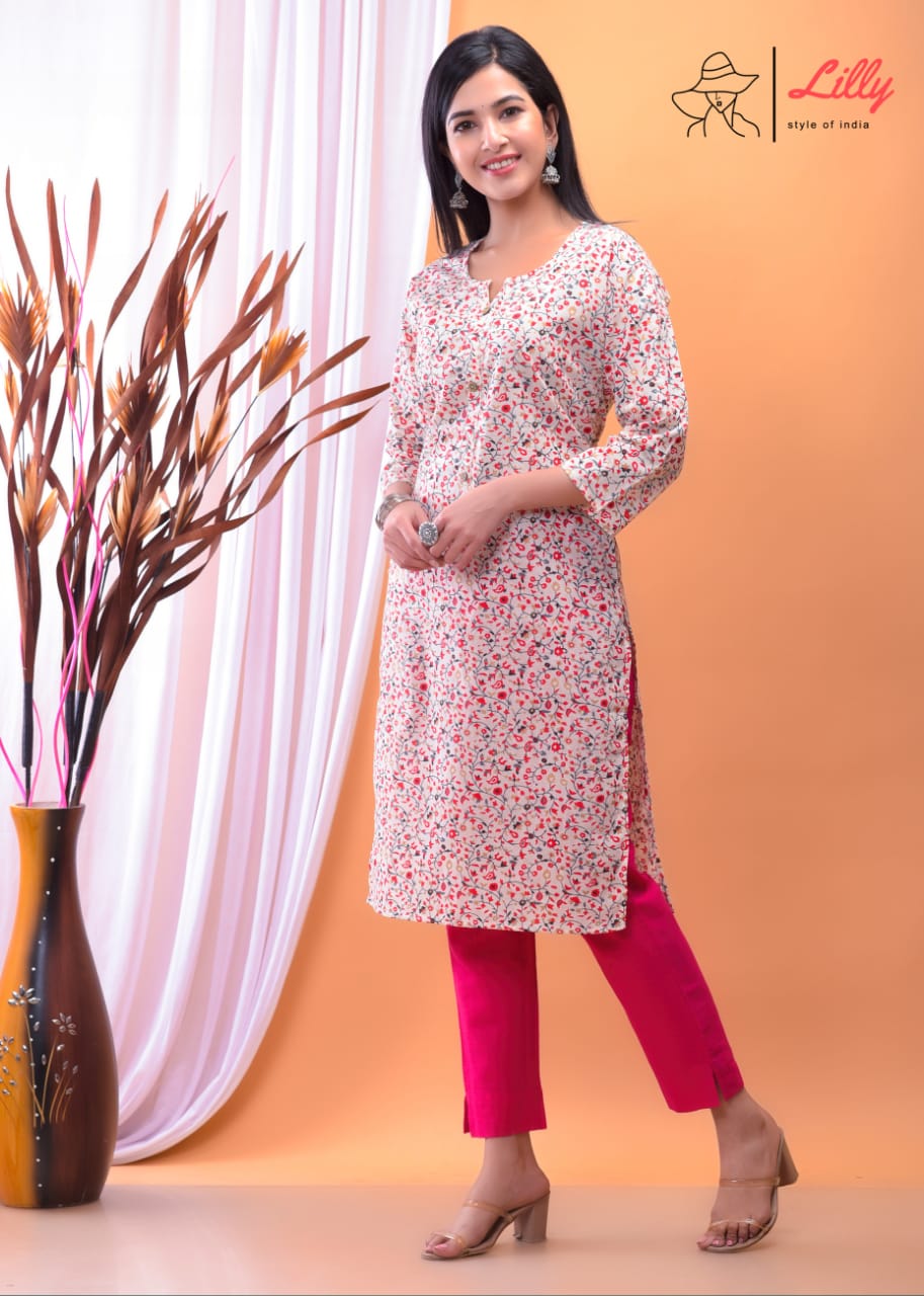 Lilly style of india nena 8 pure mal Cotton Sanganeri print catchy look kurti size set