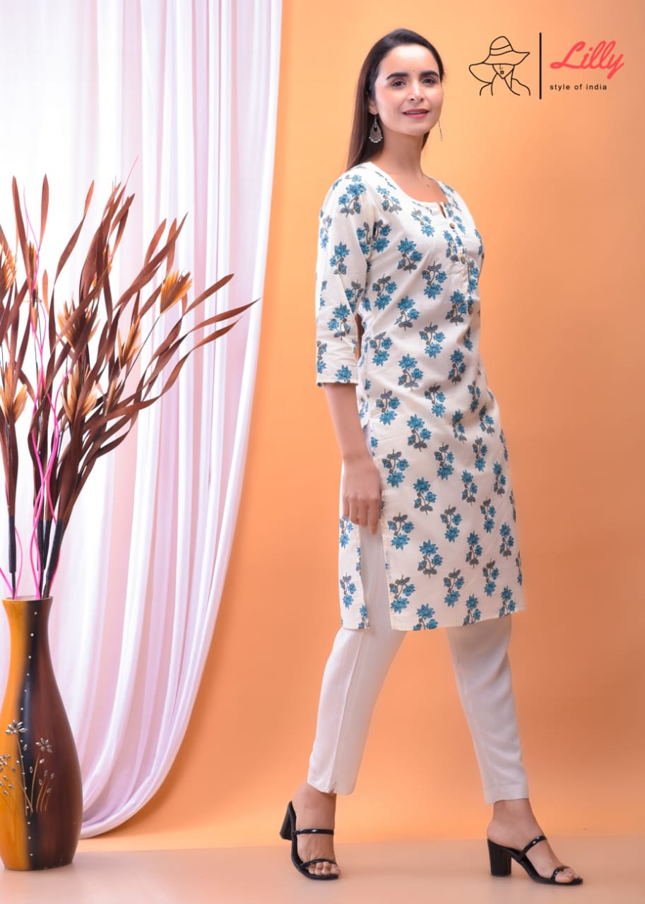 Lilly style of india nena 9 pure mal Cotton kurti Sanganeri print affordable price top with pant size set