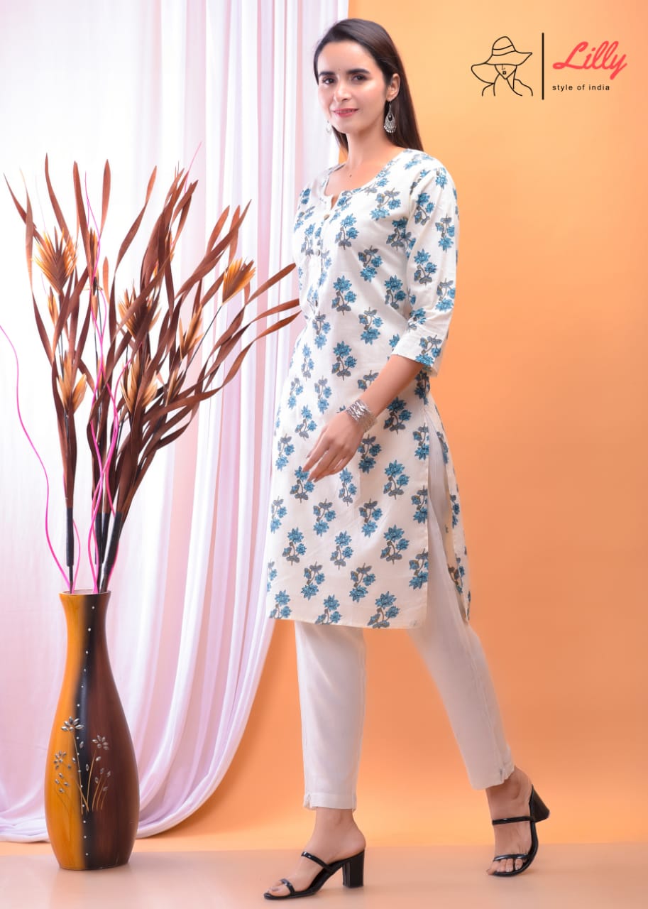 Lilly style of india nena 9 pure mal Cotton kurti Sanganeri print affordable price top with pant size set