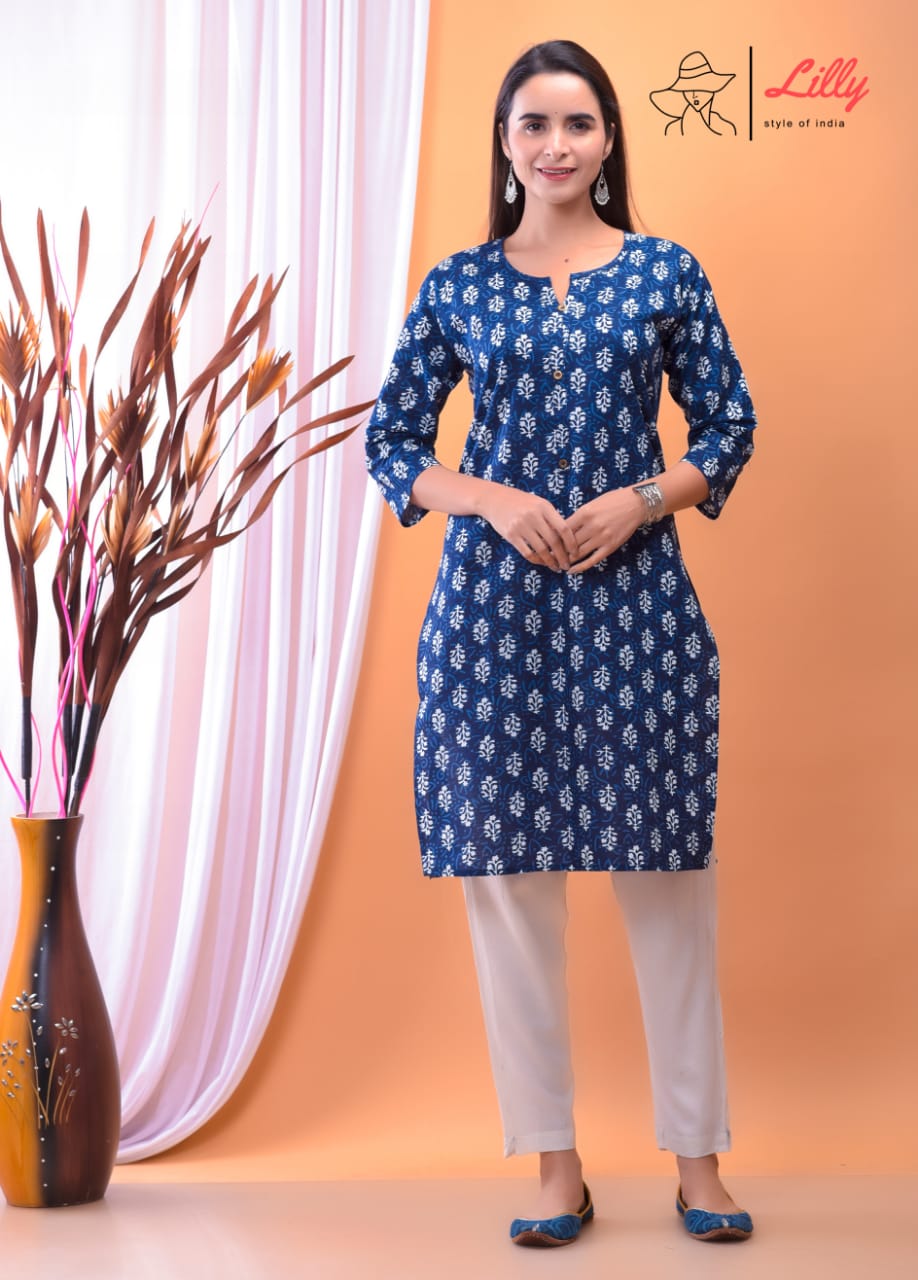 Lilly style of india nena pure mal Cotton kurti Sanganeri print decent look top with pant size set