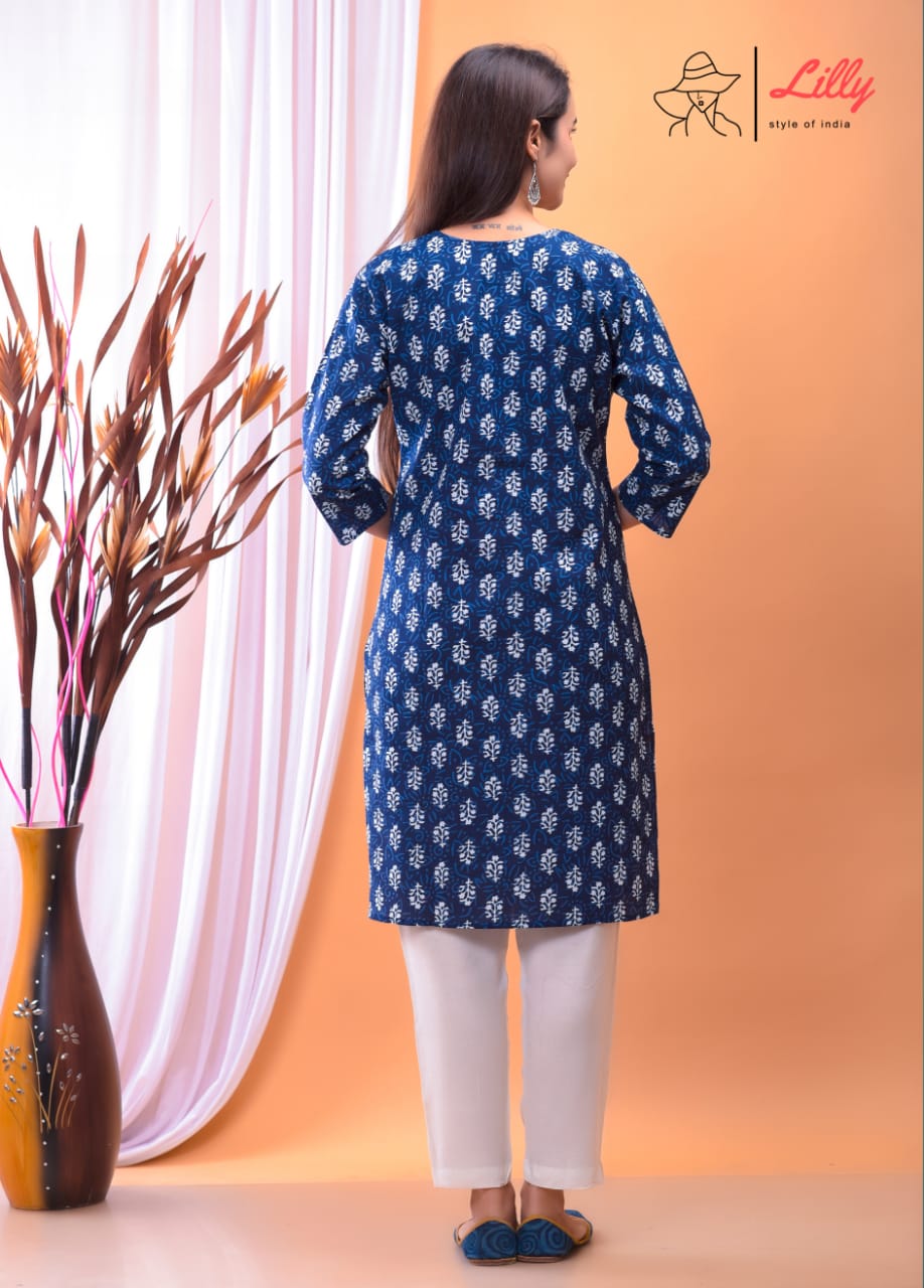 Lilly style of india nena pure mal Cotton kurti Sanganeri print decent look top with pant size set