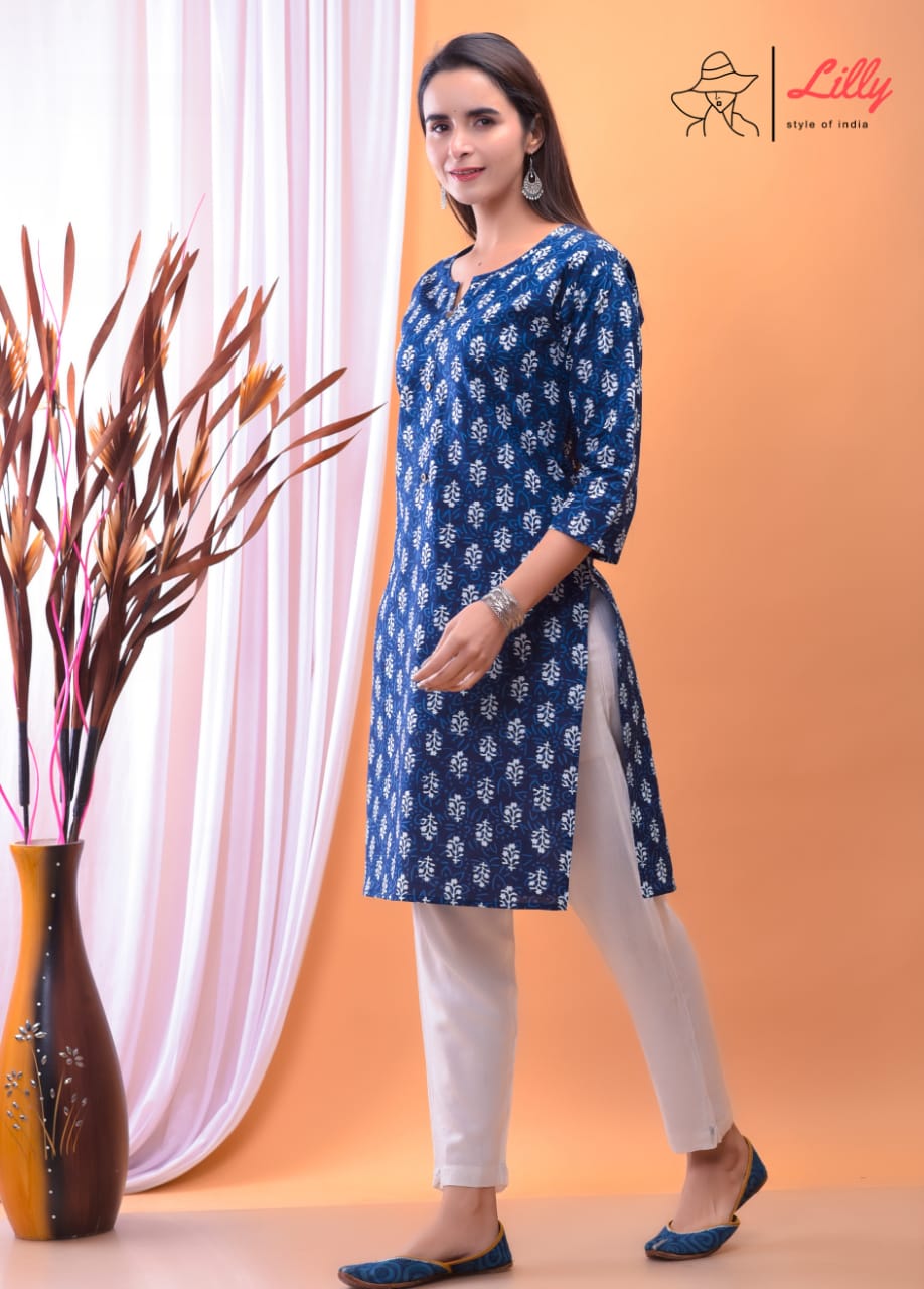 Lilly style of india nena pure mal Cotton kurti Sanganeri print decent look top with pant size set