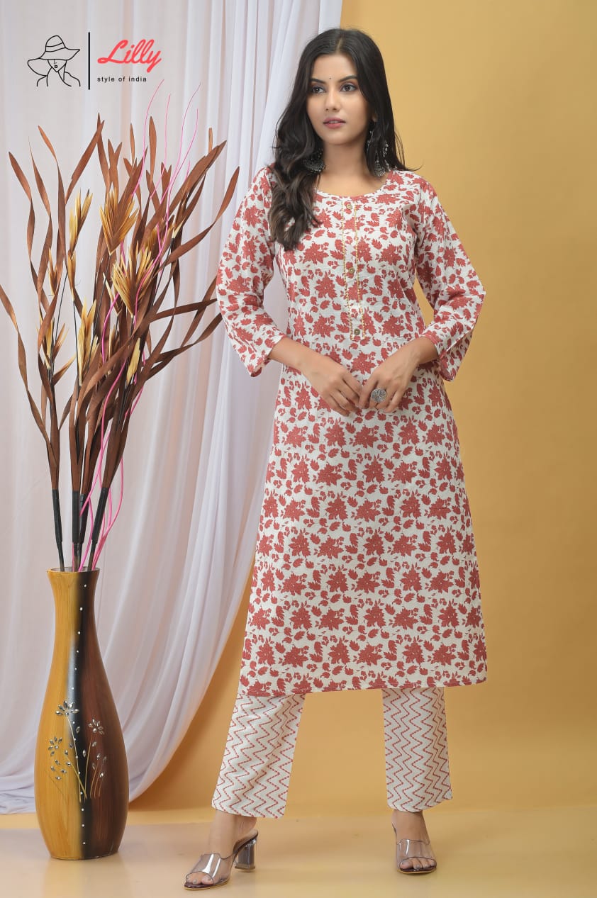 Lilly style of india sandhya 8 cotton decent print top with pant size set