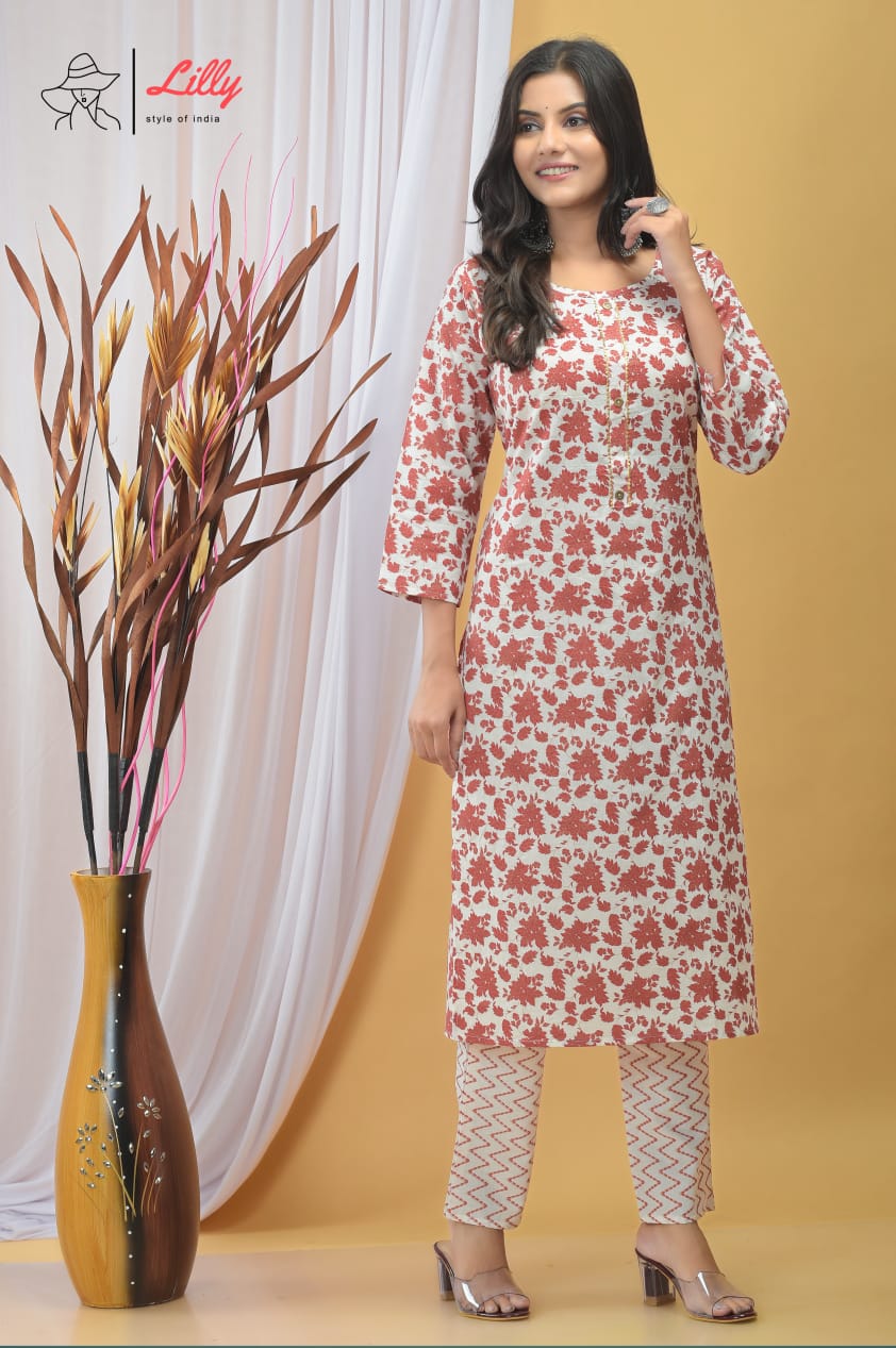 Lilly style of india sandhya 8 cotton decent print top with pant size set