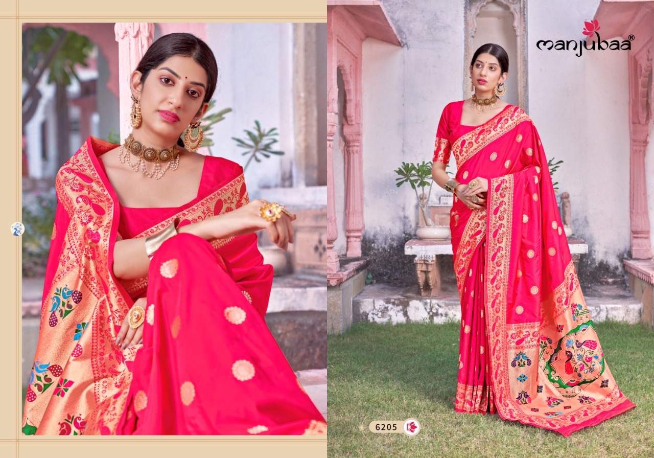 manjubaa Madhuri Paithani Series 6201 To 6208 regal look saree catalog