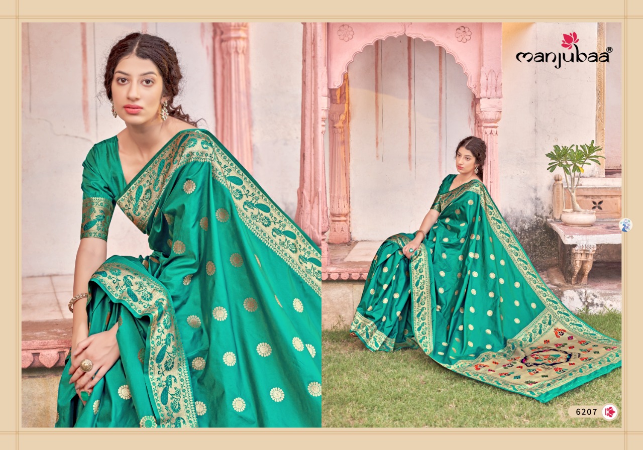 manjubaa Madhuri Paithani Series 6201 To 6208 regal look saree catalog