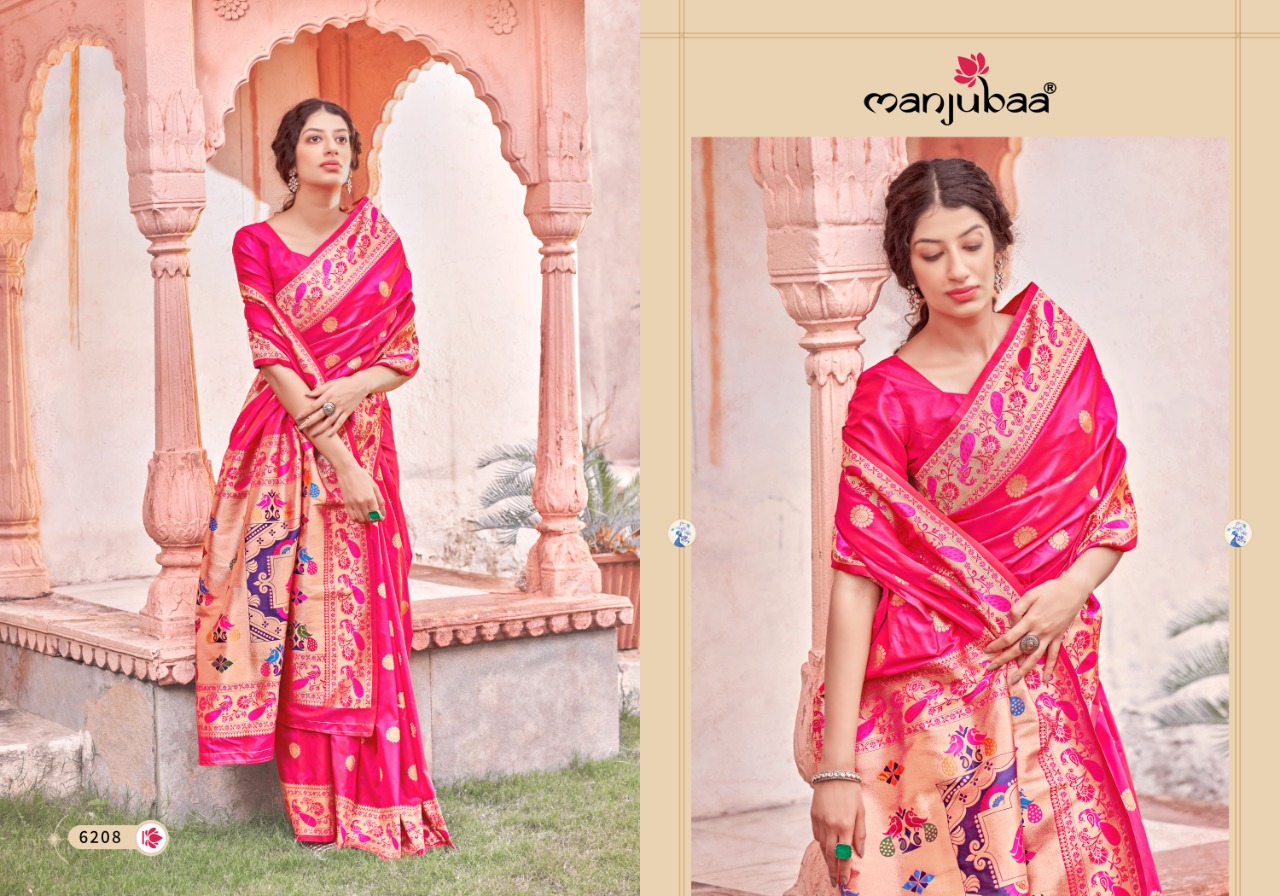 manjubaa Madhuri Paithani Series 6201 To 6208 regal look saree catalog