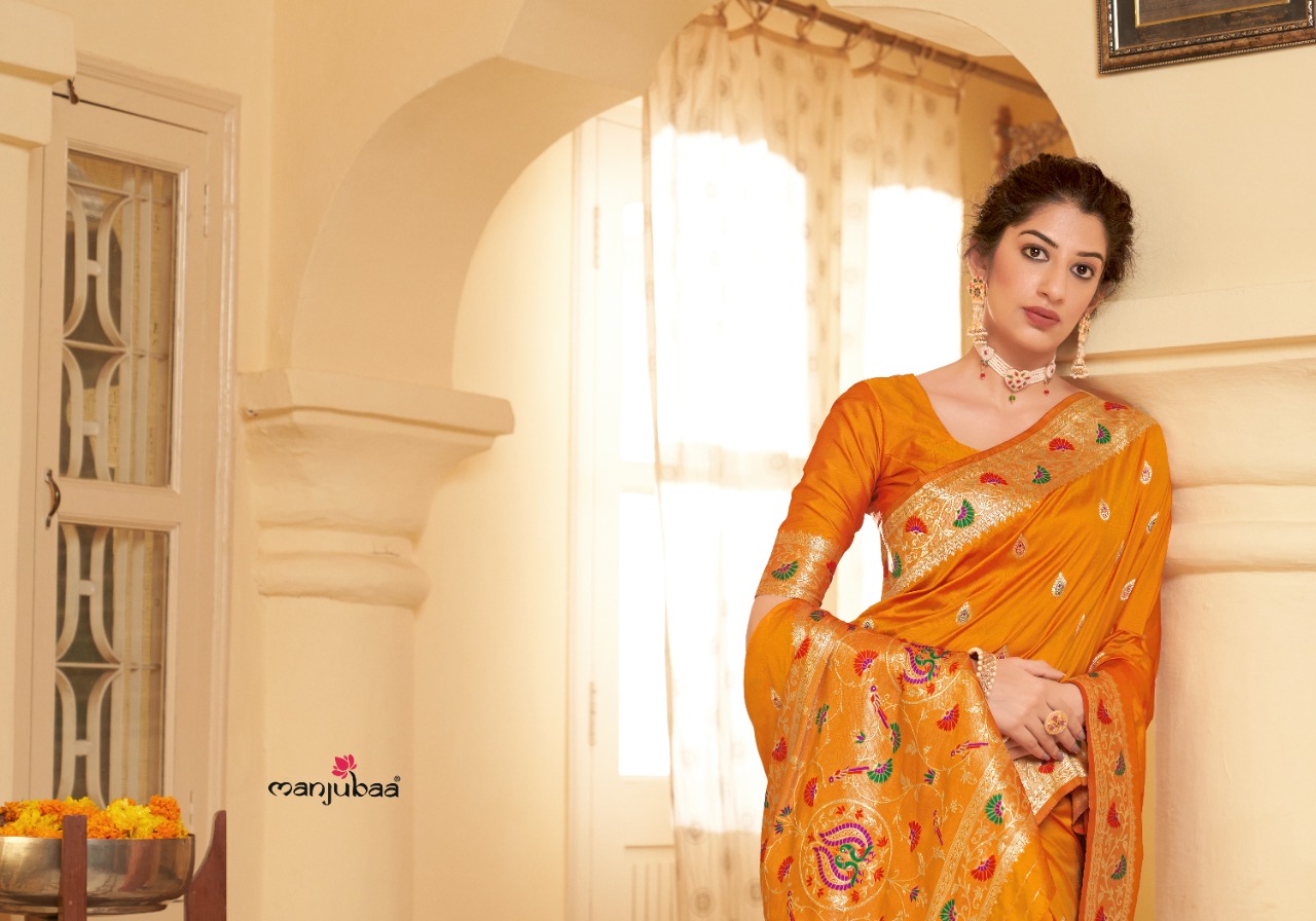 manjubaa mohak paithani silk Series 7001 To 7006  Banarasi Soft silk regal look saree catalog