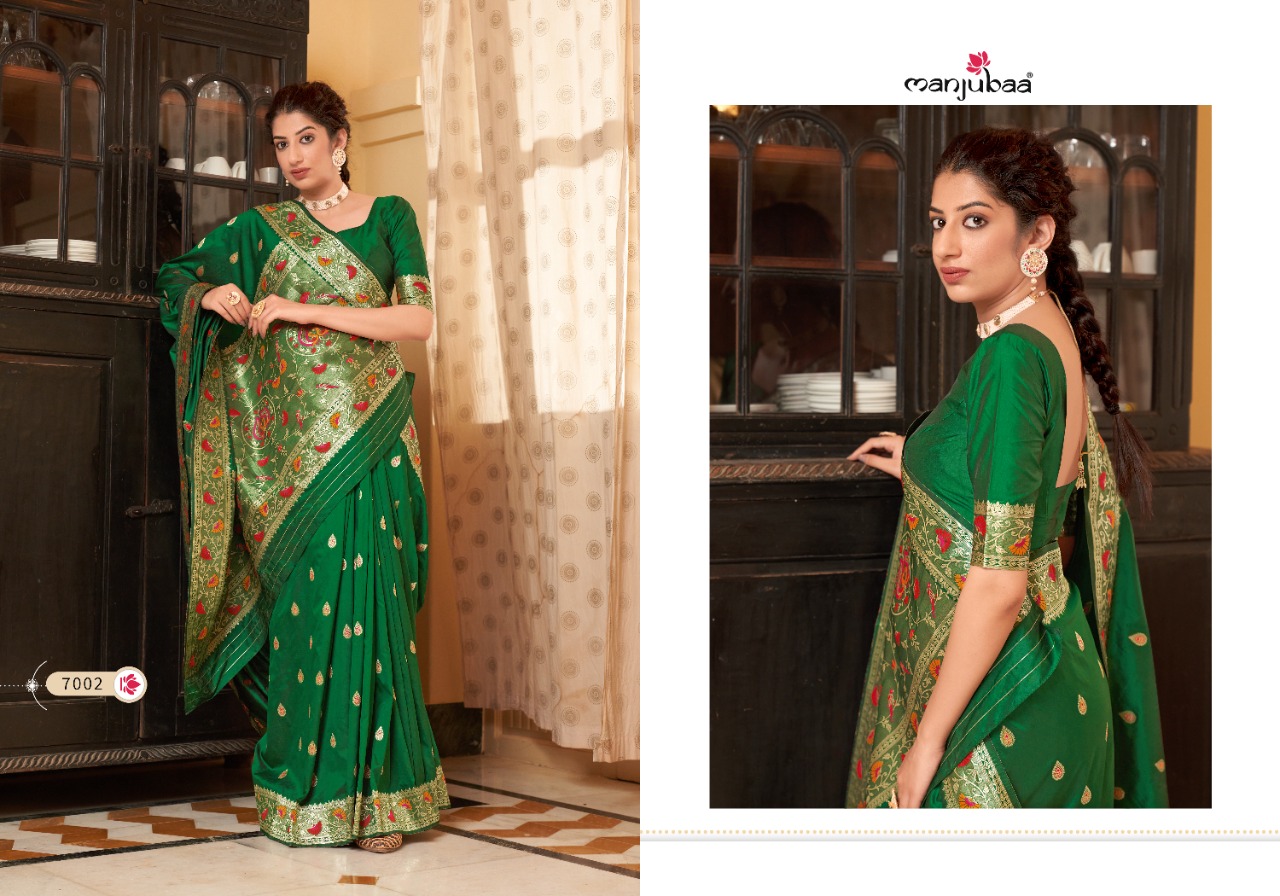 manjubaa mohak paithani silk Series 7001 To 7006  Banarasi Soft silk regal look saree catalog