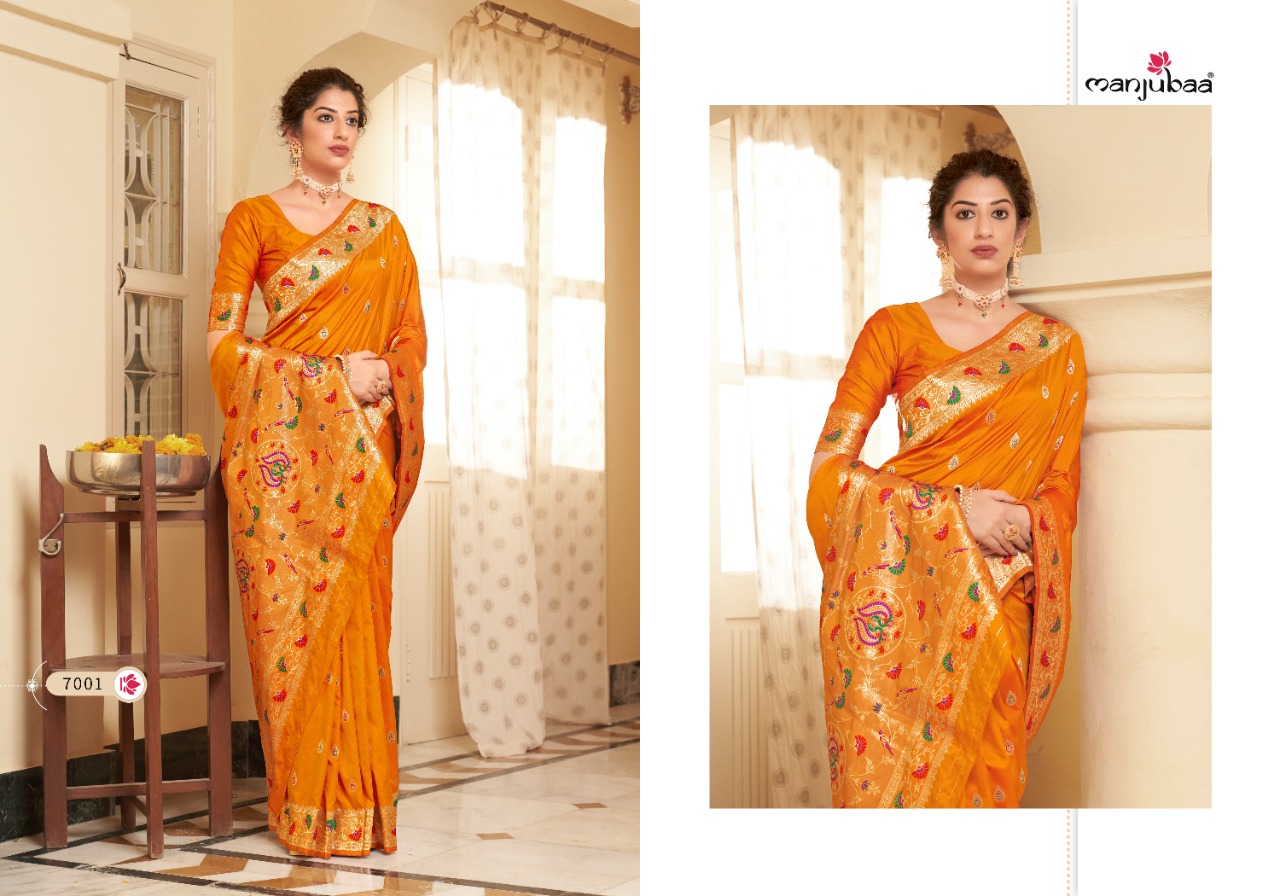 manjubaa mohak paithani silk Series 7001 To 7006  Banarasi Soft silk regal look saree catalog