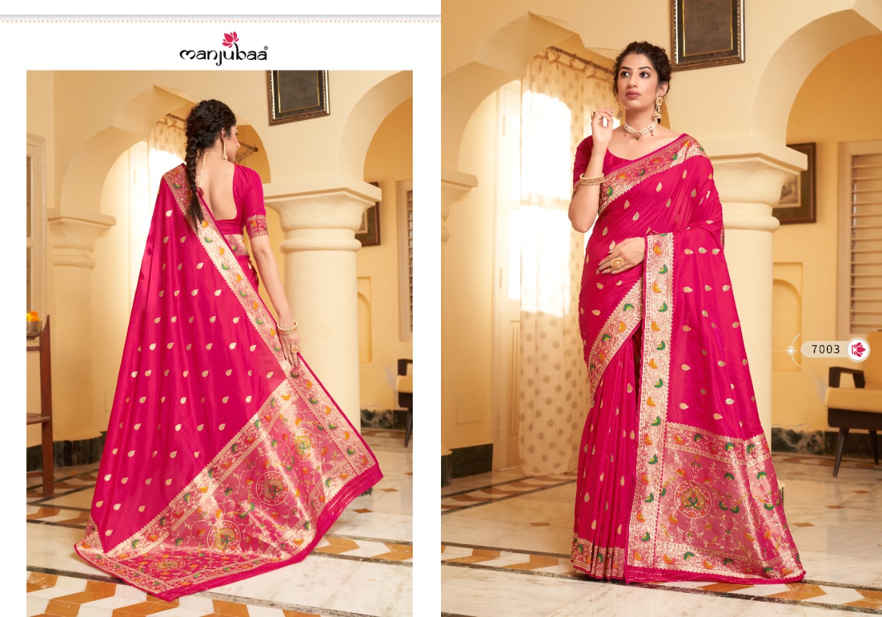 manjubaa mohak paithani silk Series 7001 To 7006  Banarasi Soft silk regal look saree catalog