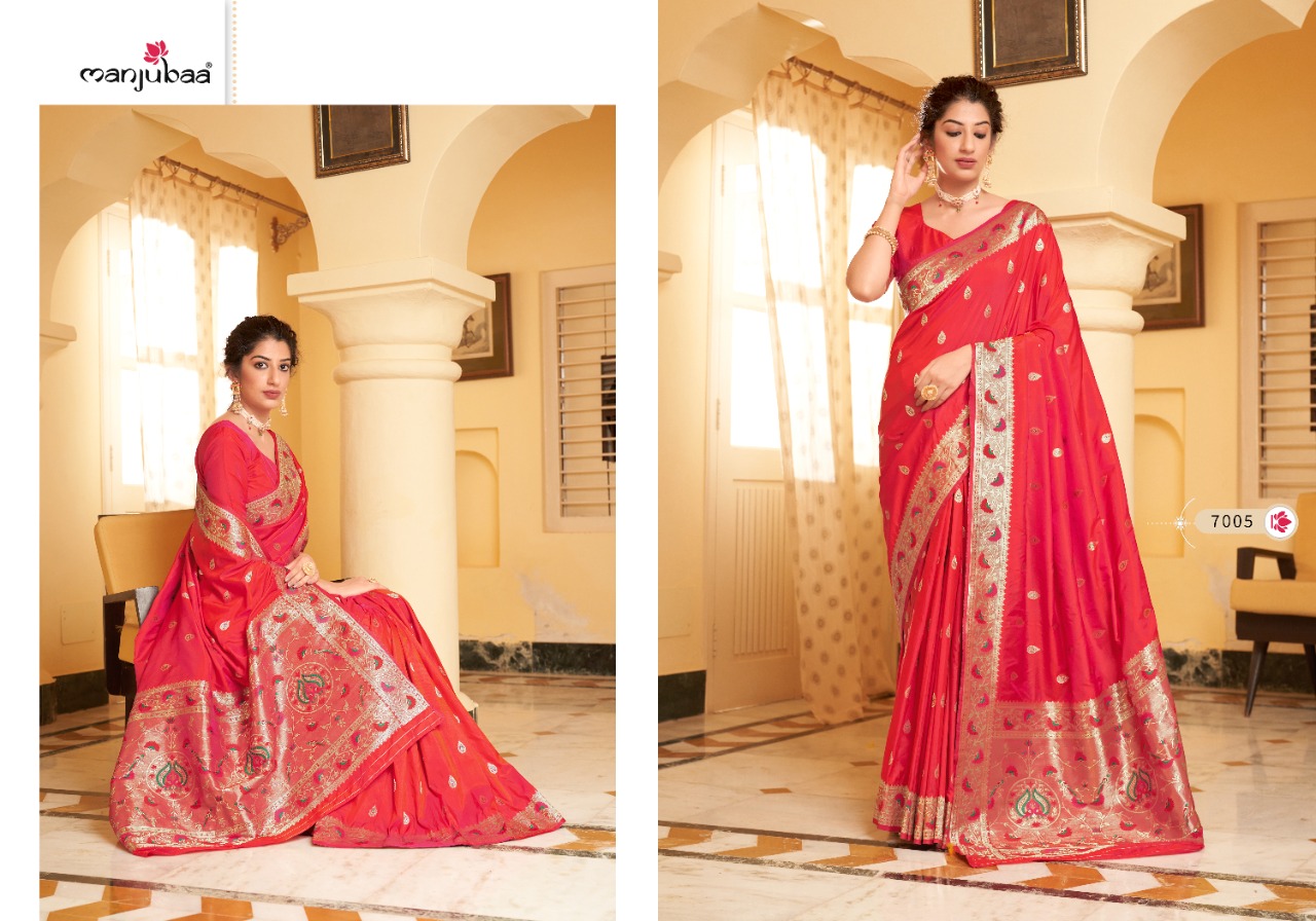 manjubaa mohak paithani silk Series 7001 To 7006  Banarasi Soft silk regal look saree catalog