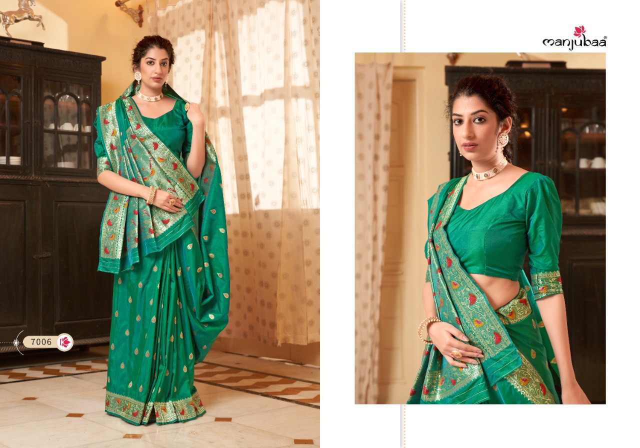 manjubaa mohak paithani silk Series 7001 To 7006  Banarasi Soft silk regal look saree catalog