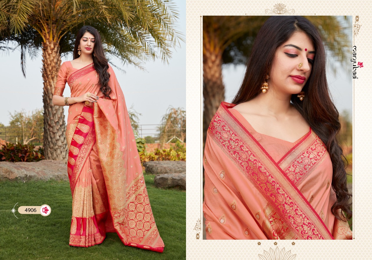 manjubaa mohak silk Series 4901 To 4912  Banarasi Soft silk regal look saree catalog