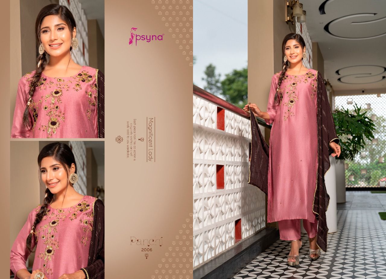 psyna panchi  chanderi new and modern style top bottom with dupatta catalog