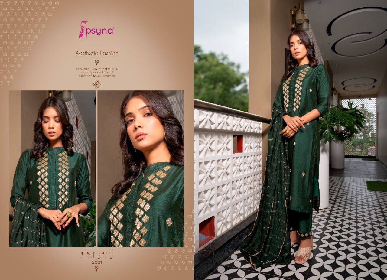 psyna panchi  chanderi new and modern style top bottom with dupatta catalog