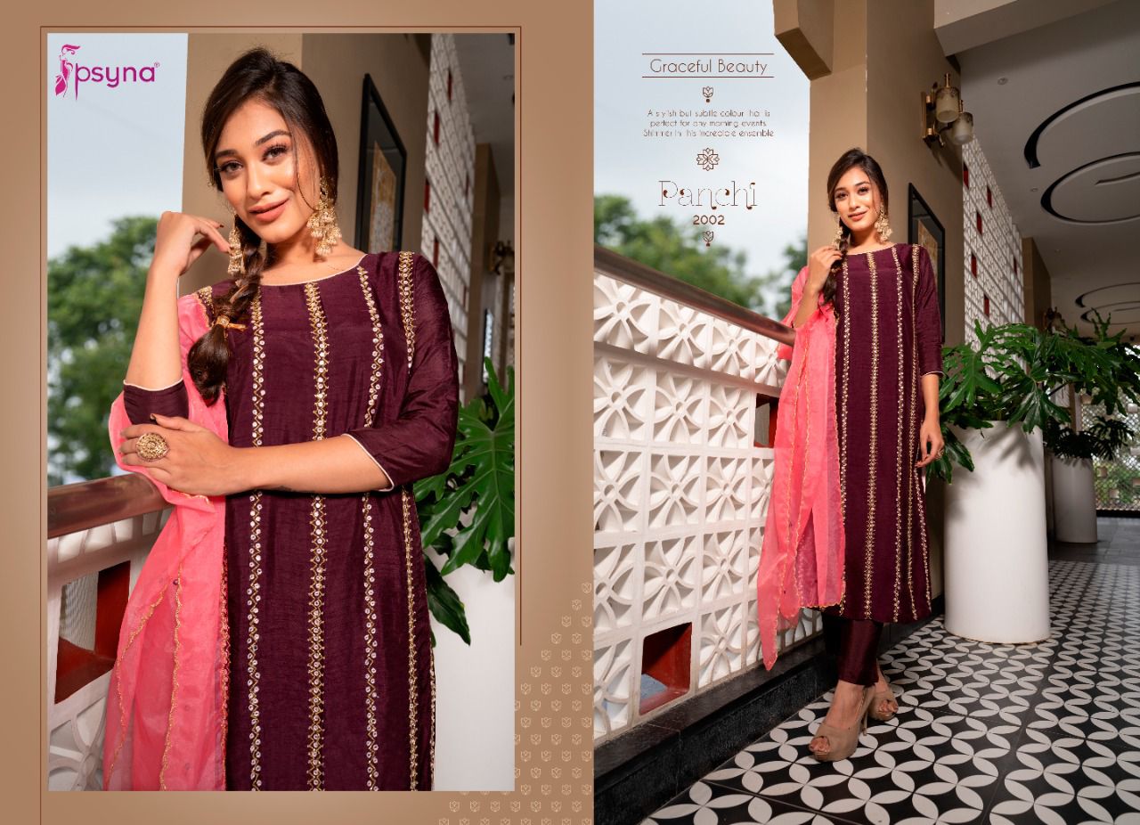 psyna panchi  chanderi new and modern style top bottom with dupatta catalog