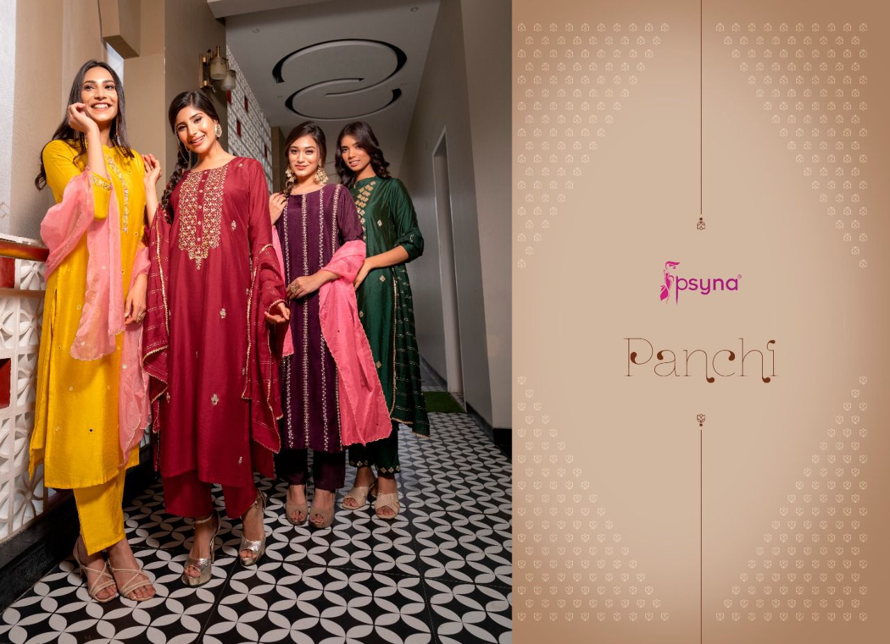 psyna panchi  chanderi new and modern style top bottom with dupatta catalog