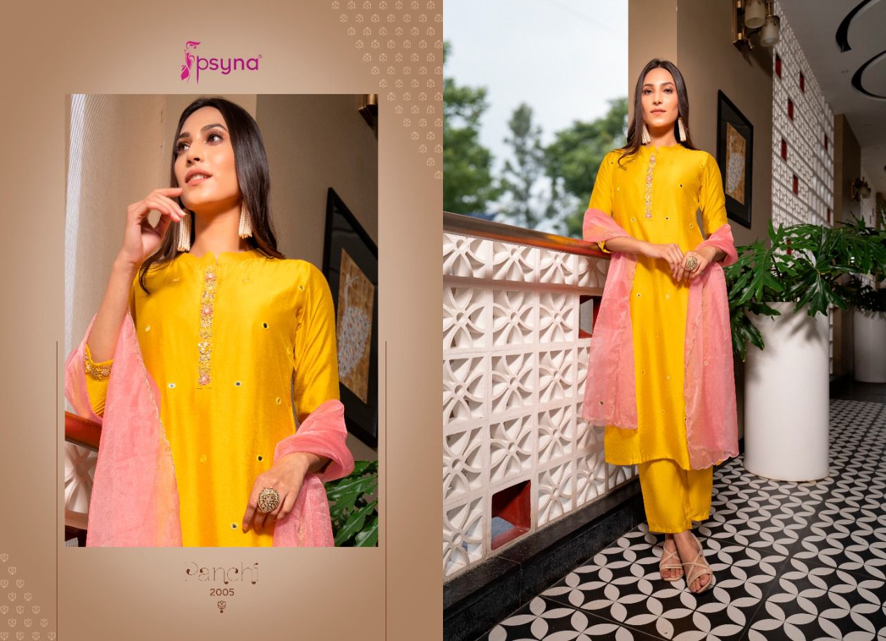 psyna panchi  chanderi new and modern style top bottom with dupatta catalog