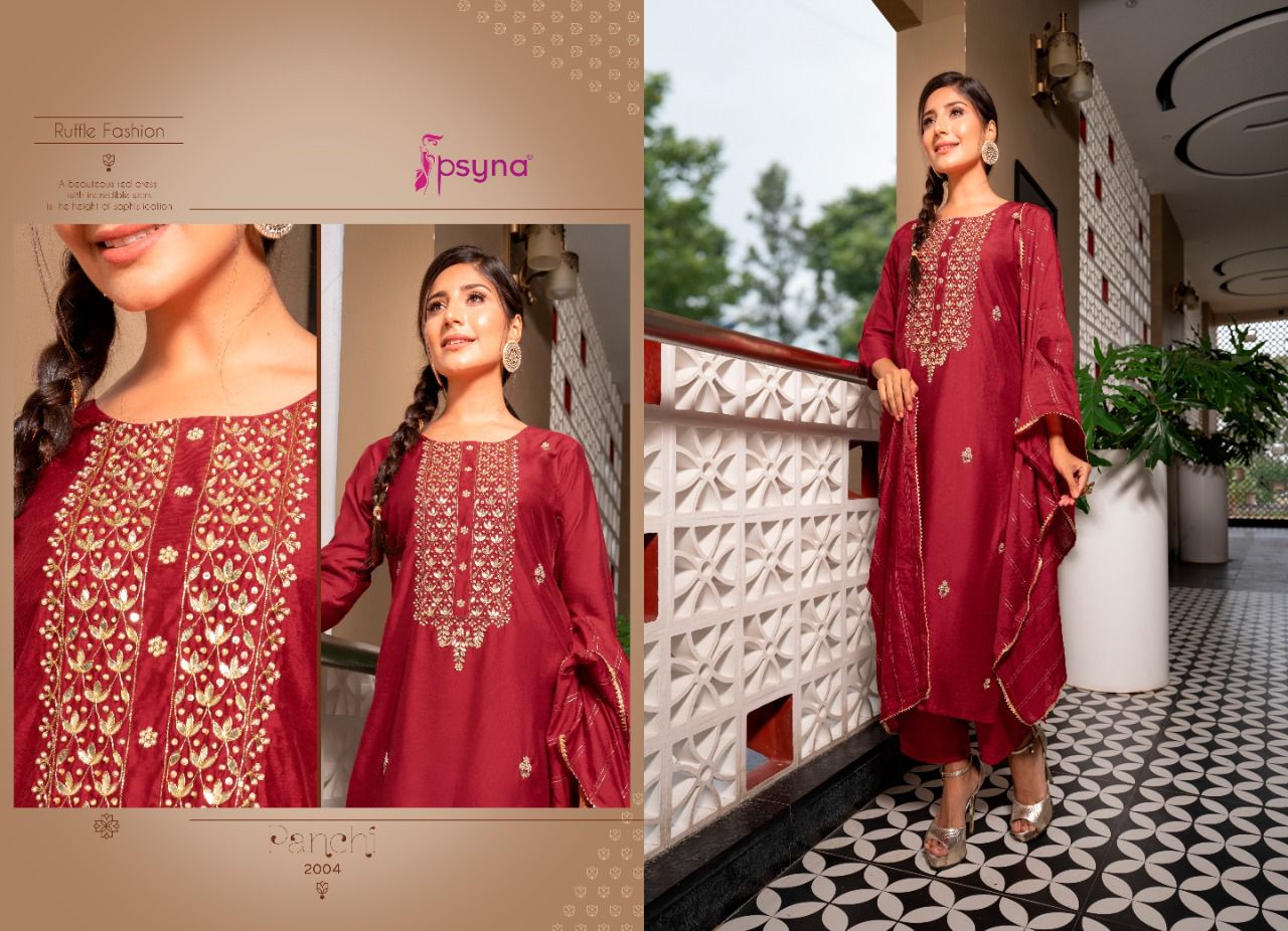 psyna panchi  chanderi new and modern style top bottom with dupatta catalog