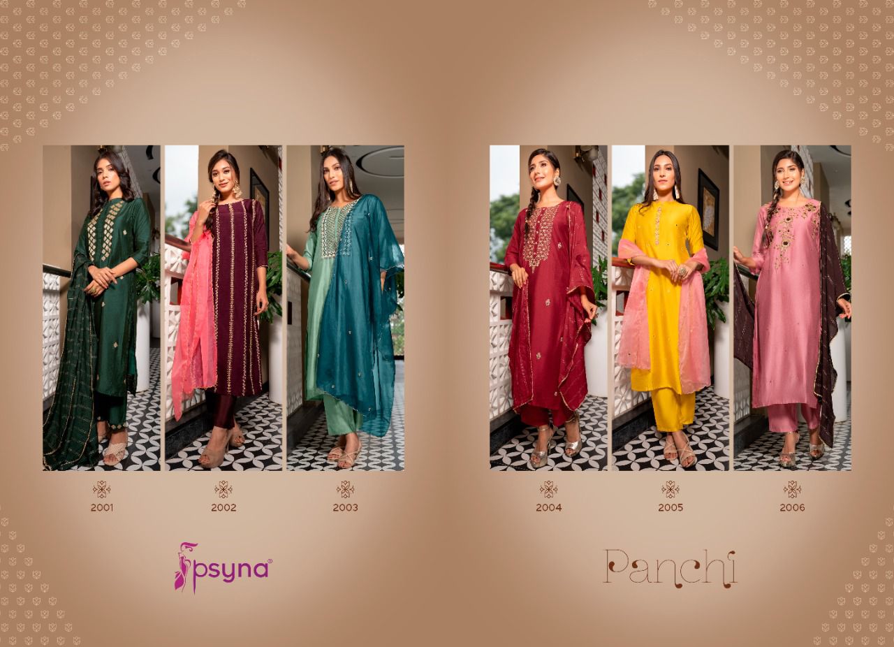 psyna panchi  chanderi new and modern style top bottom with dupatta catalog