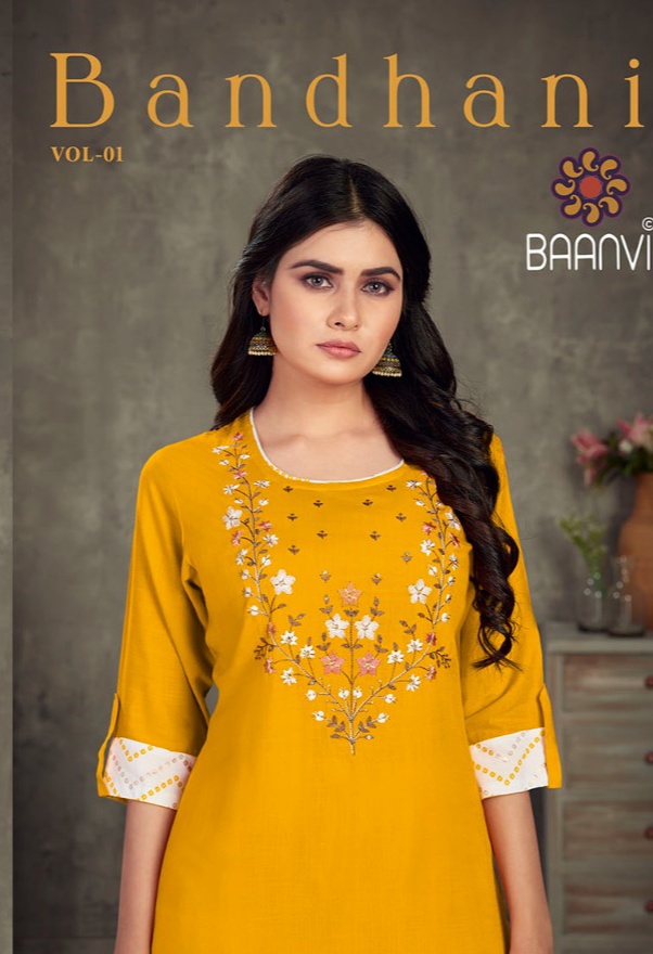 r studio Baanvi bandhani vol 1 slub decent embroidary look kurti  with sarara catalog