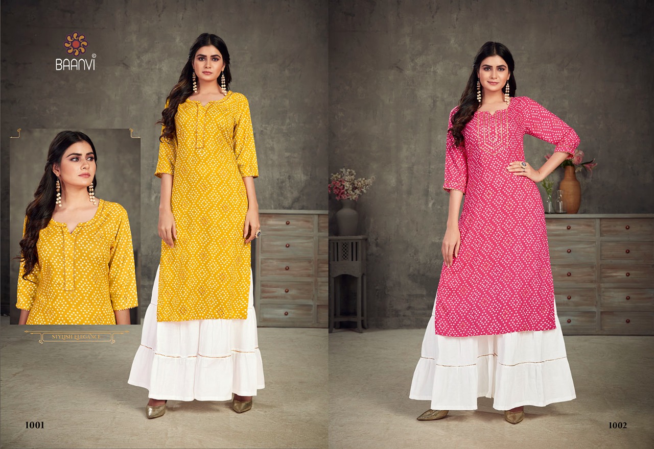 r studio Baanvi bandhani vol 1 slub decent embroidary look kurti  with sarara catalog