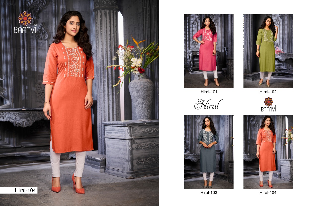 r studio Baanvi hiral vol 1 slub decent embroidary look kurti catalog