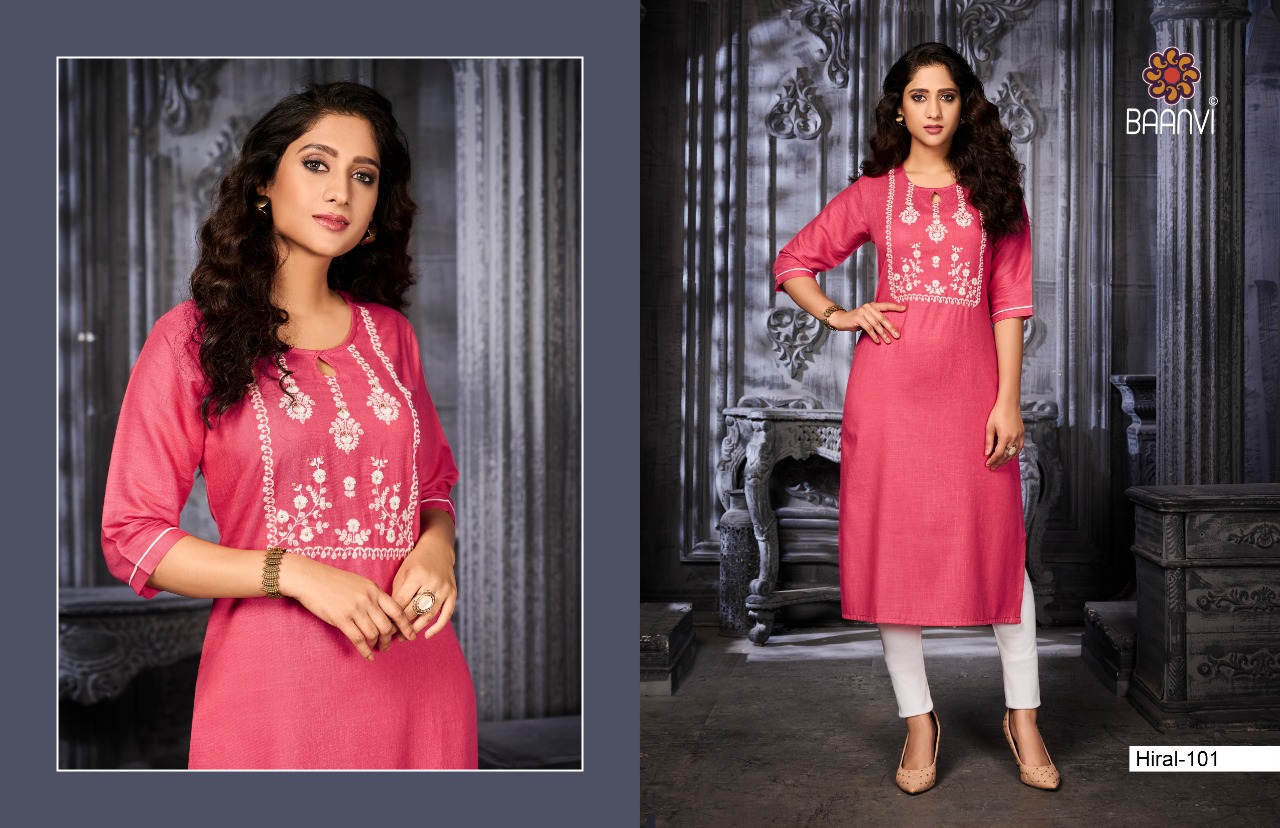 r studio Baanvi hiral vol 1 slub decent embroidary look kurti catalog