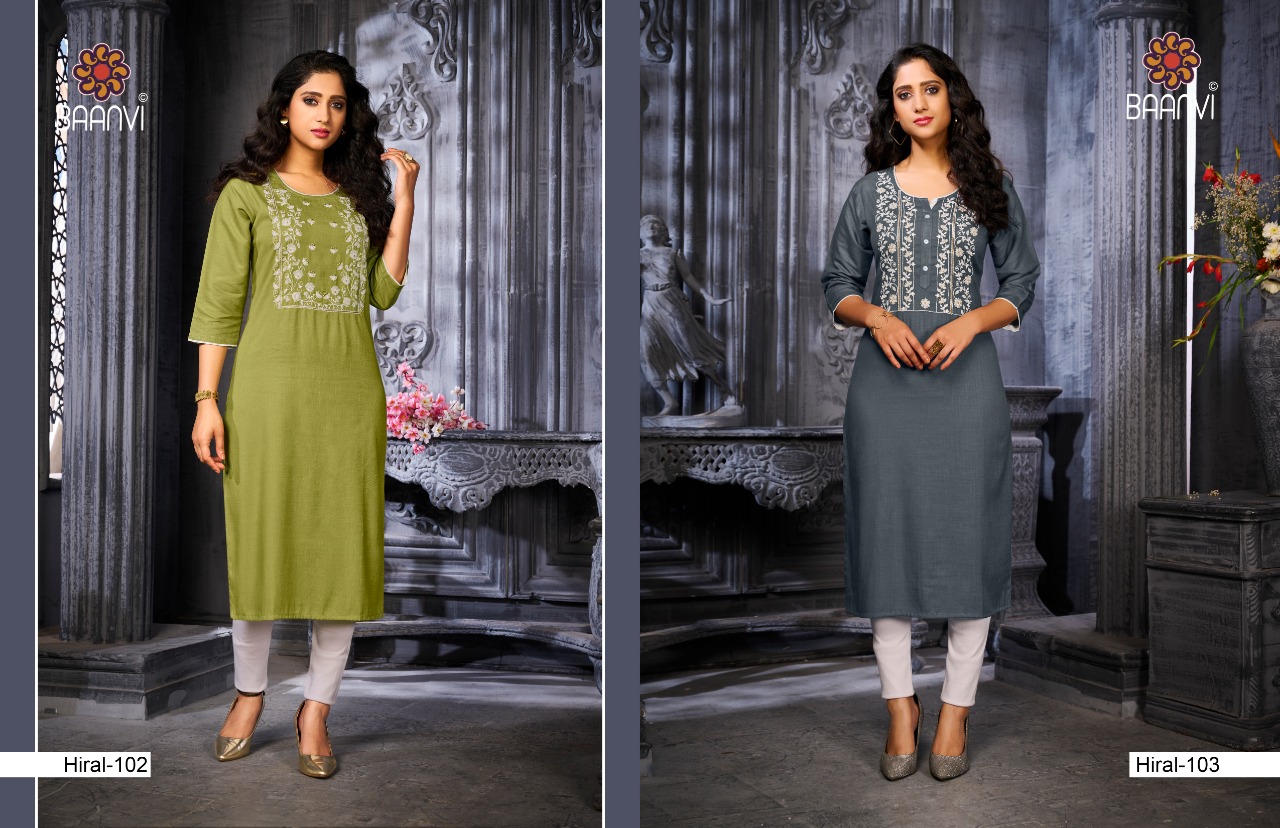 r studio Baanvi hiral vol 1 slub decent embroidary look kurti catalog