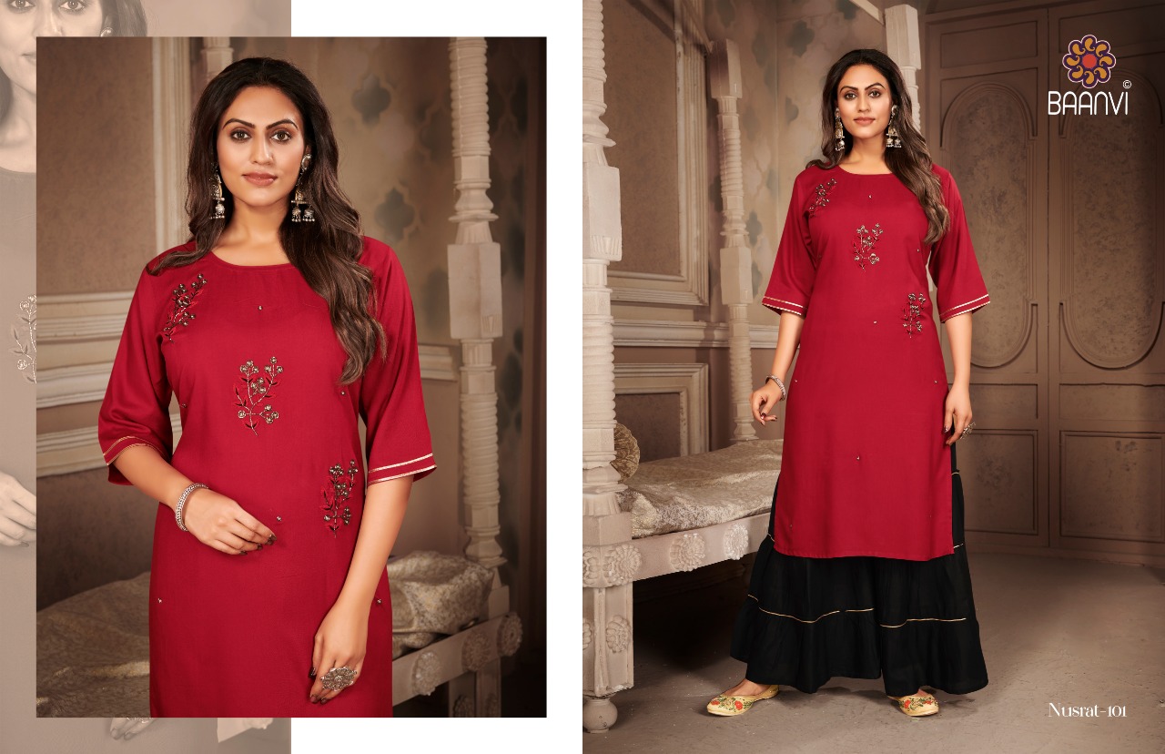 r studio Baanvi nusrat vol 1 rayon astonishing look kurti with sharara catalog