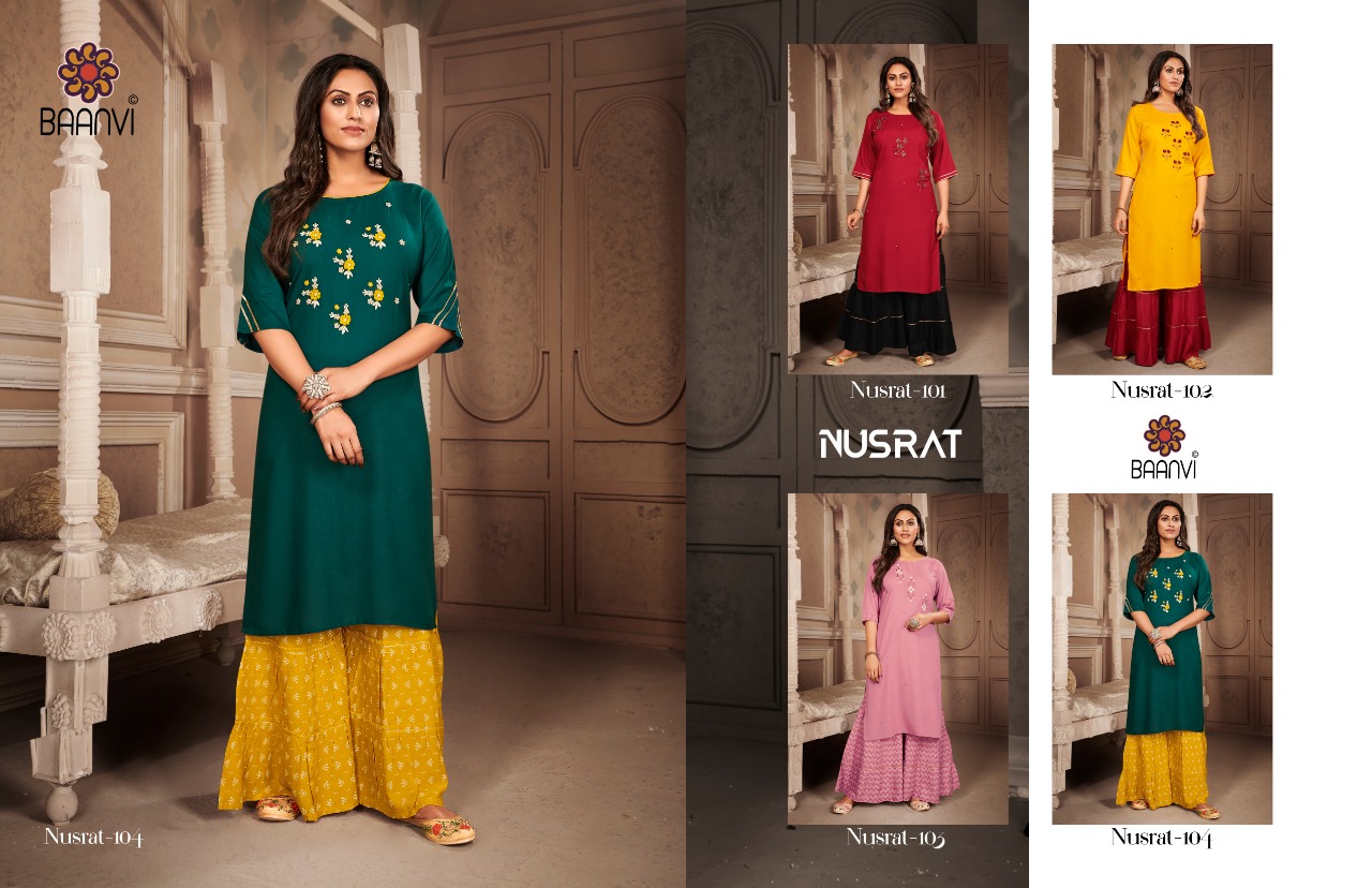 r studio Baanvi nusrat vol 1 rayon astonishing look kurti with sharara catalog